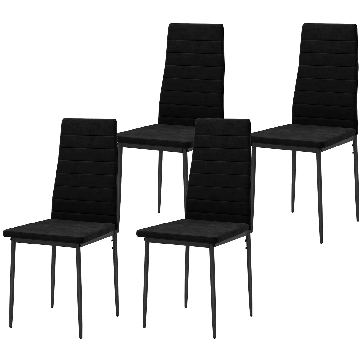 Matstolar Set om 4, Sammetsklädsel, Svart