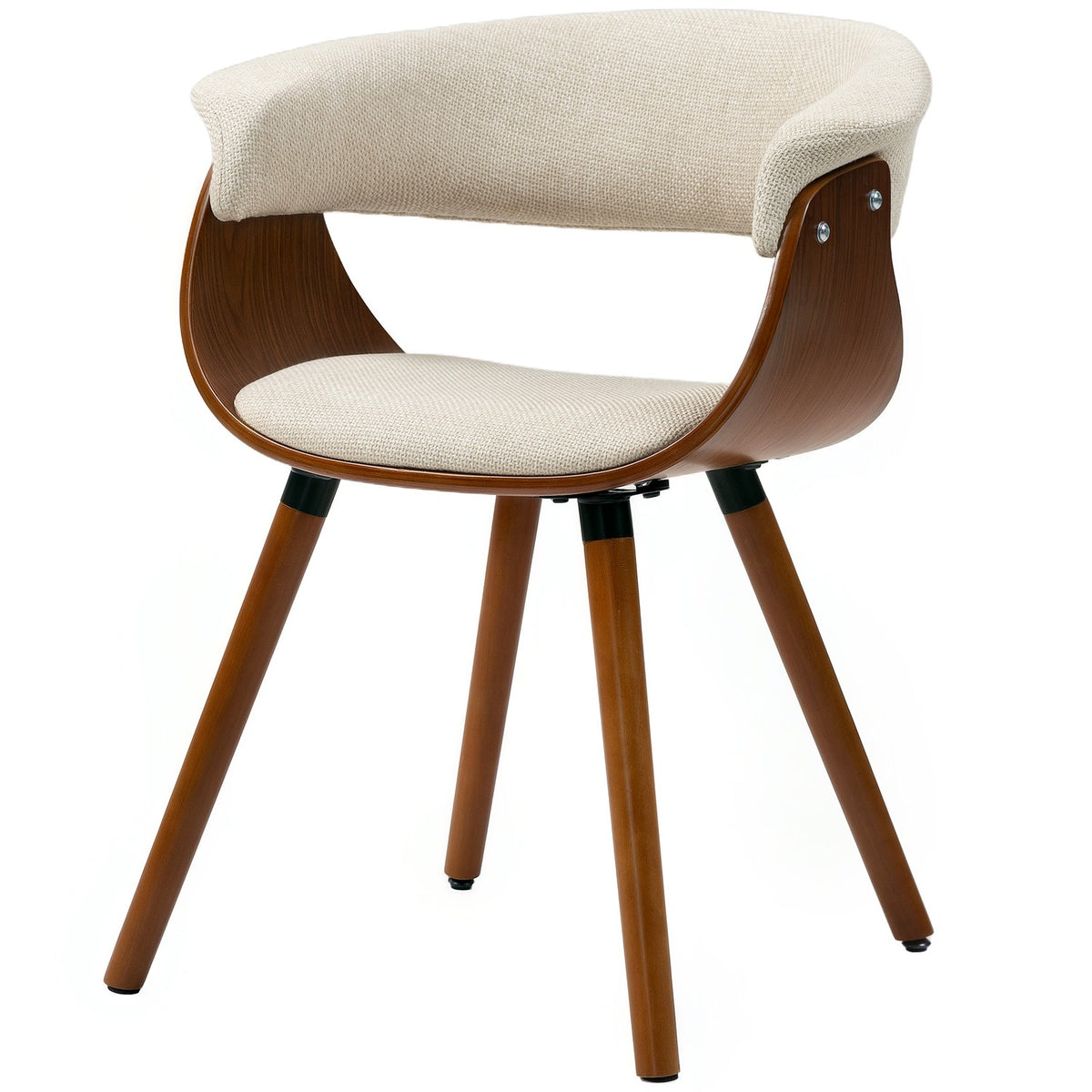 Matstol, tyg i linnelook, svängt ryggstöd, träben, beige
