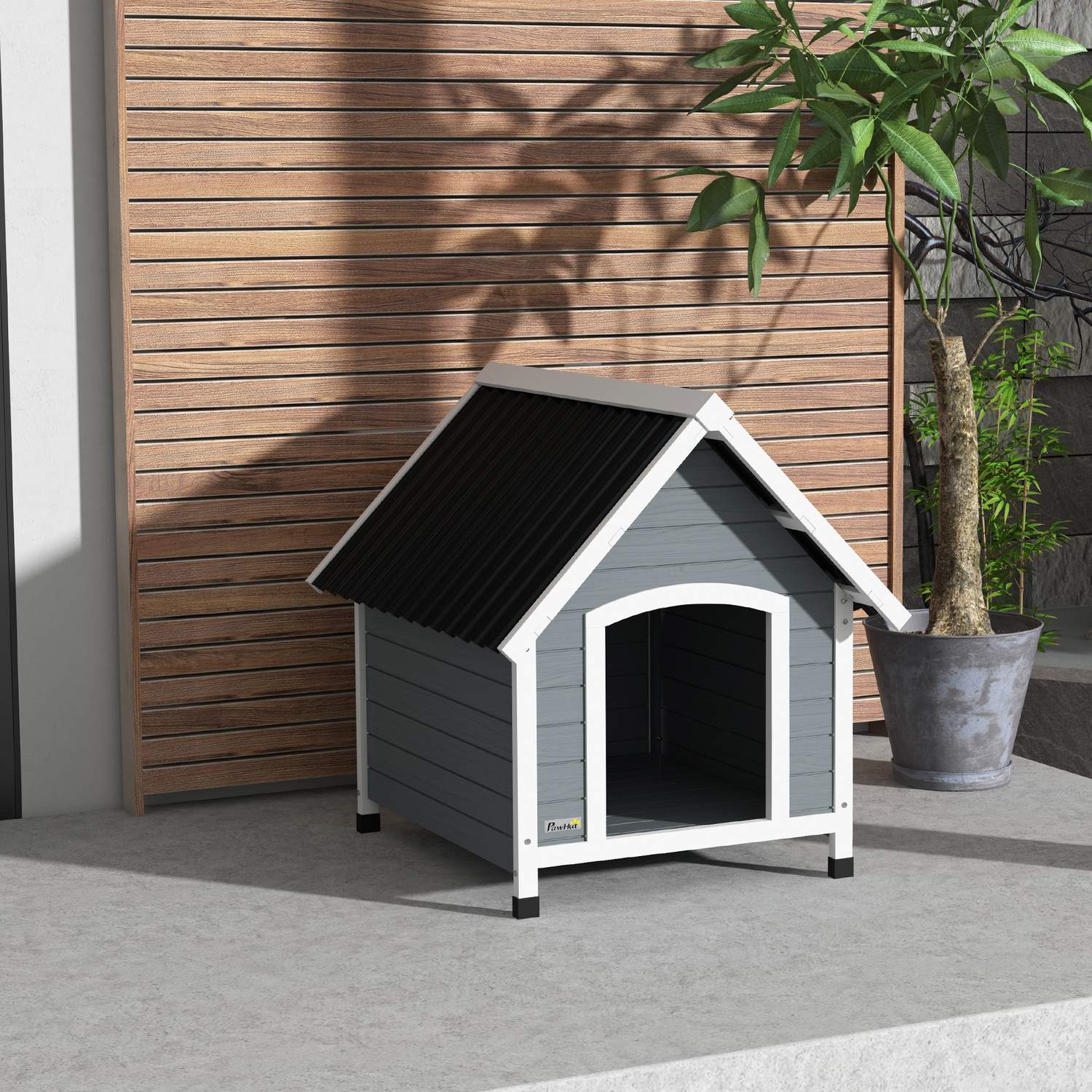 Medium Dog House, Gran Wood, Weatherproof, Asfalttak