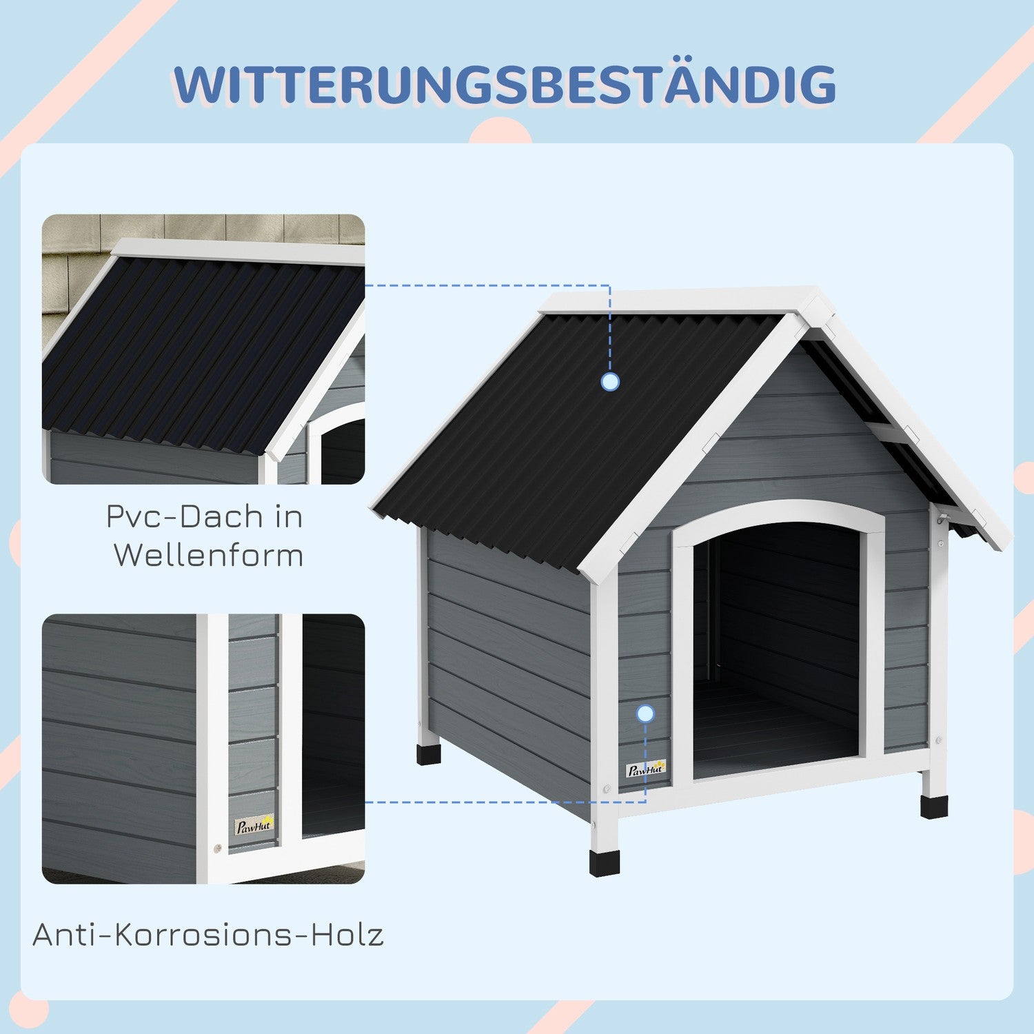 Medium Dog House, Gran Wood, Weatherproof, Asfalttak