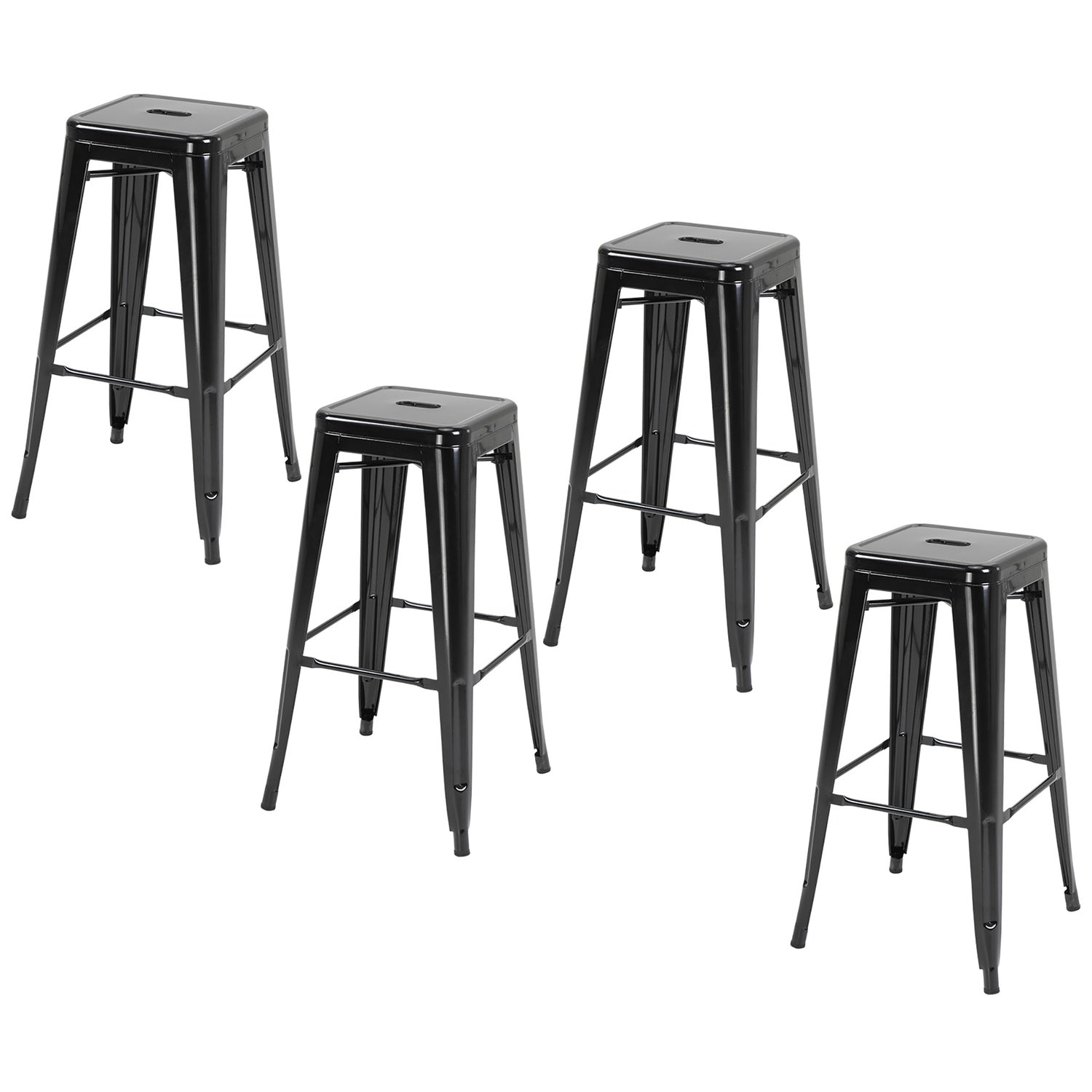 Metallbarstolar Set om 4, stapelbar, svart, inomhus/utomhus