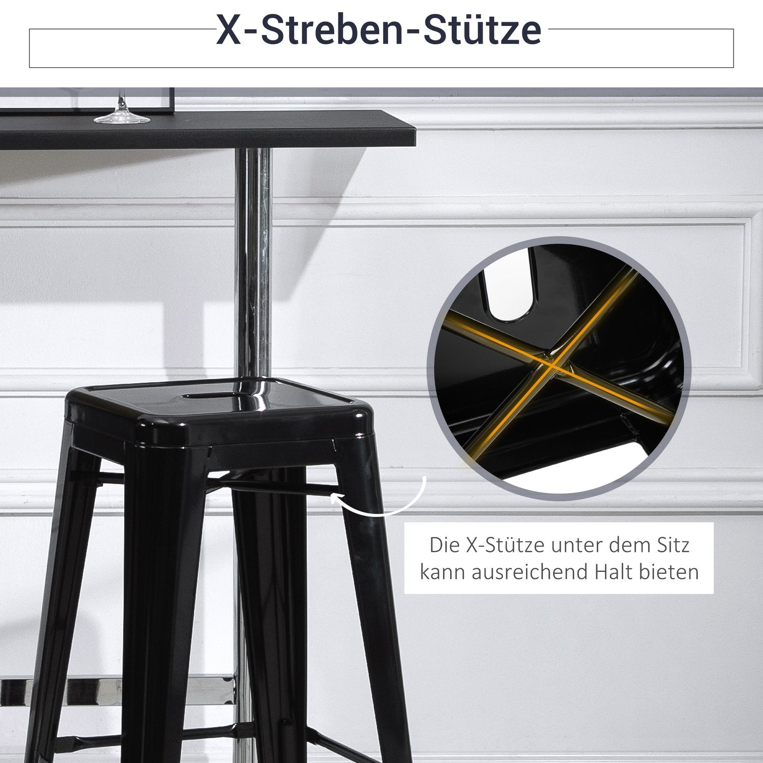 Metallbarstolar Set om 4, stapelbar, svart, inomhus/utomhus