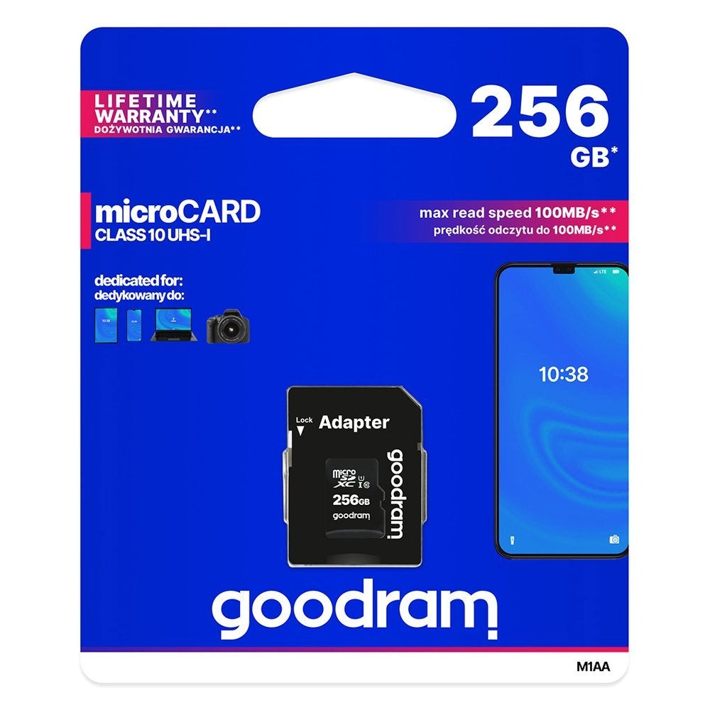 Mikrokort 256GB micro SD XC UHS-I klass 10 minneskort + SD-adapter