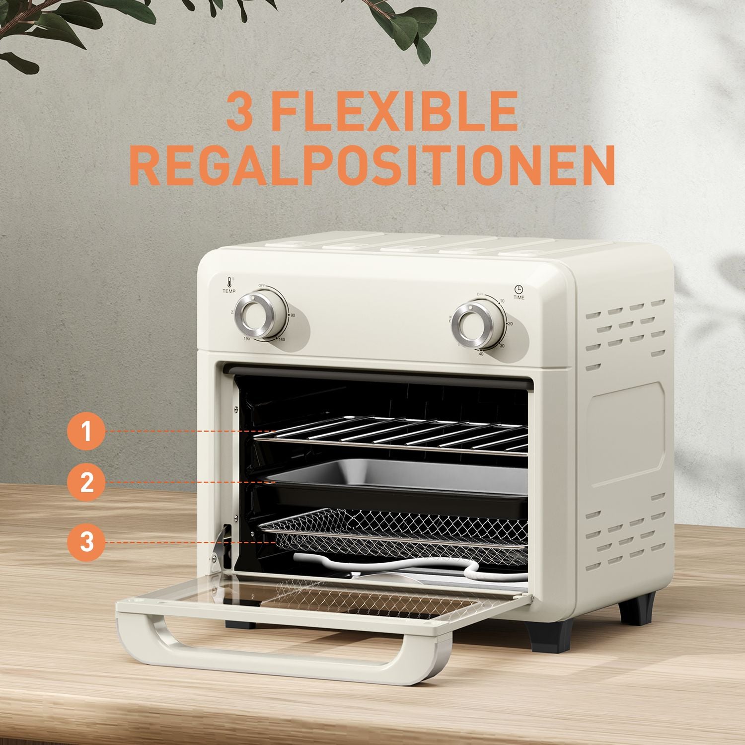 Mini Air Fryer Ugn 10L, Rostfritt Stål, Pekskärm, 1000W