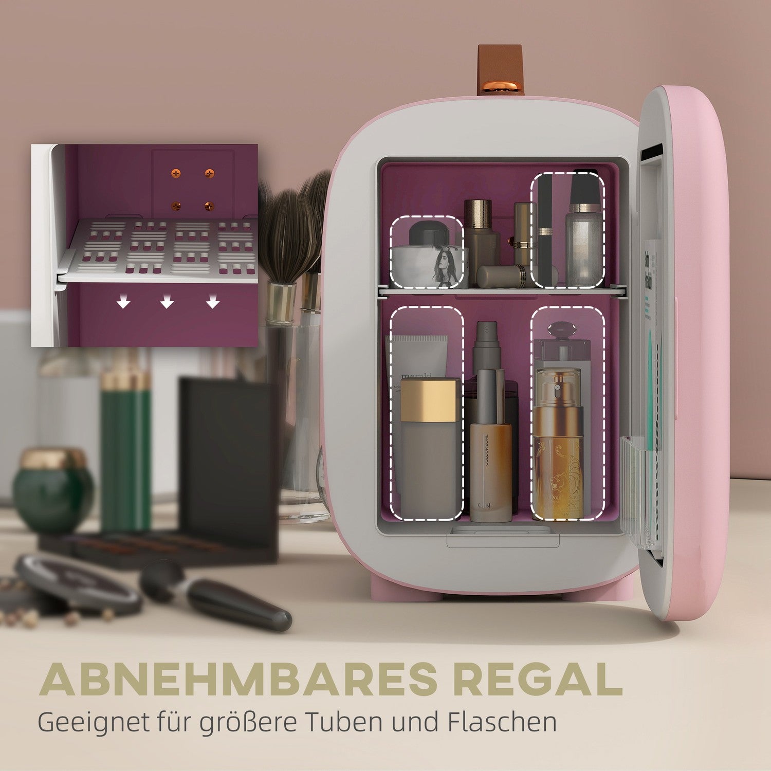 Mini Beauty Kylskåp – 4L, Rosa, Hudvård & Makeup Förvaring