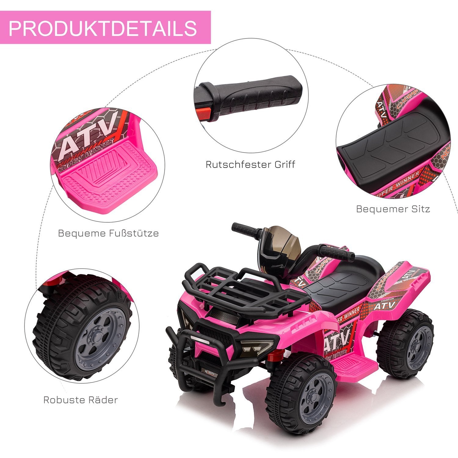 Mini Electric Quad För Barn 18-36 Månader, Elektrisk Atv För Barn Med Led-Frontljus, Metall & Pp-Plast, Rosa