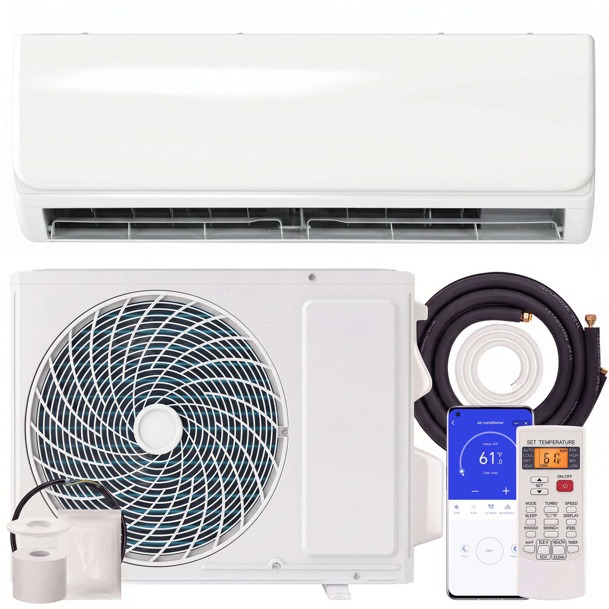Mini Split AC värmepump, 9000 BTU WiFi inverterkit