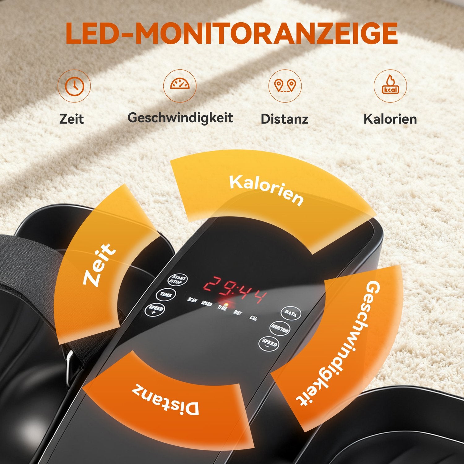 Mini elliptisk trainer, 12 hastigheter, LED-display, fjärrkontroll