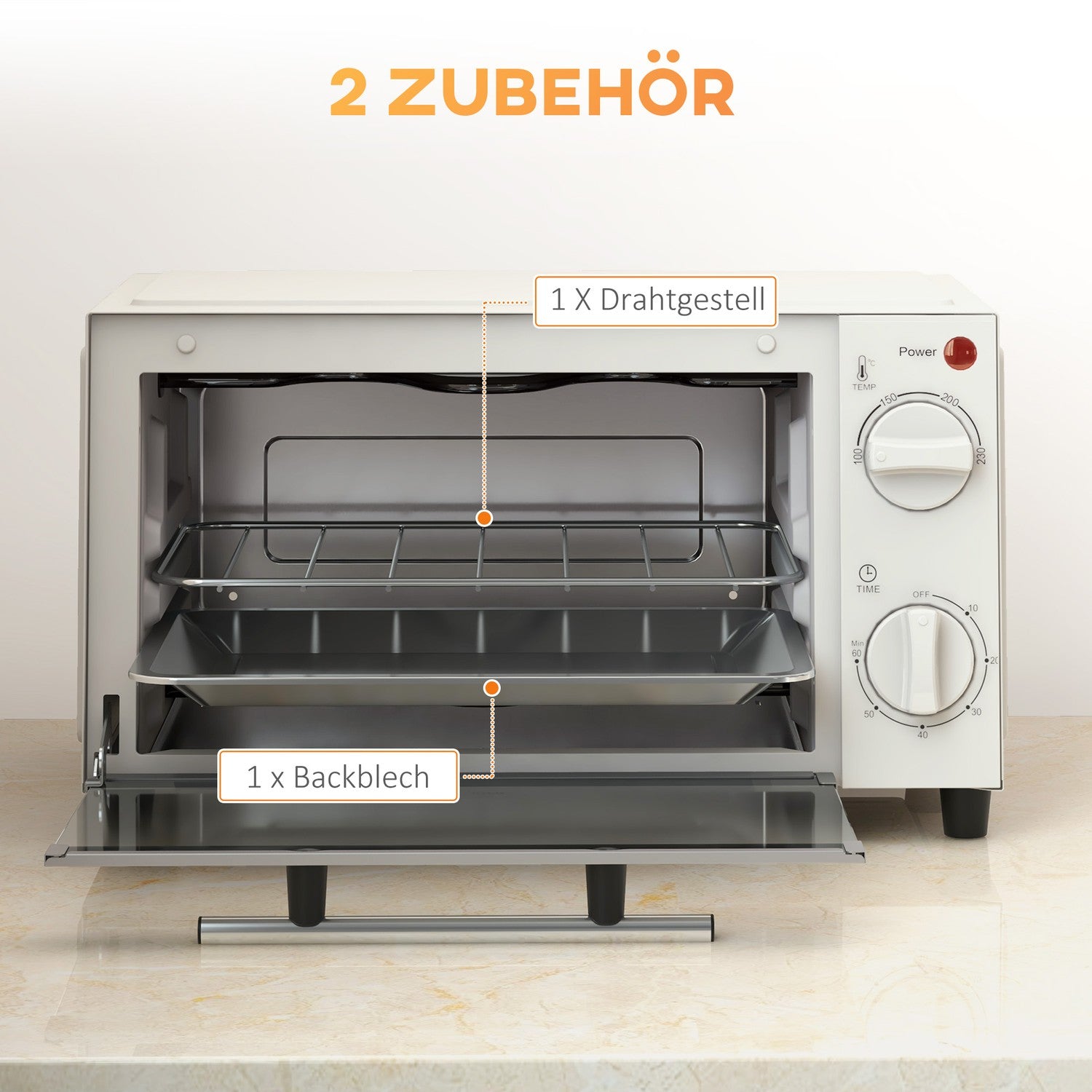 Miniugn 9L – 750W, Timer, Justerbar Temp, Gräddvit