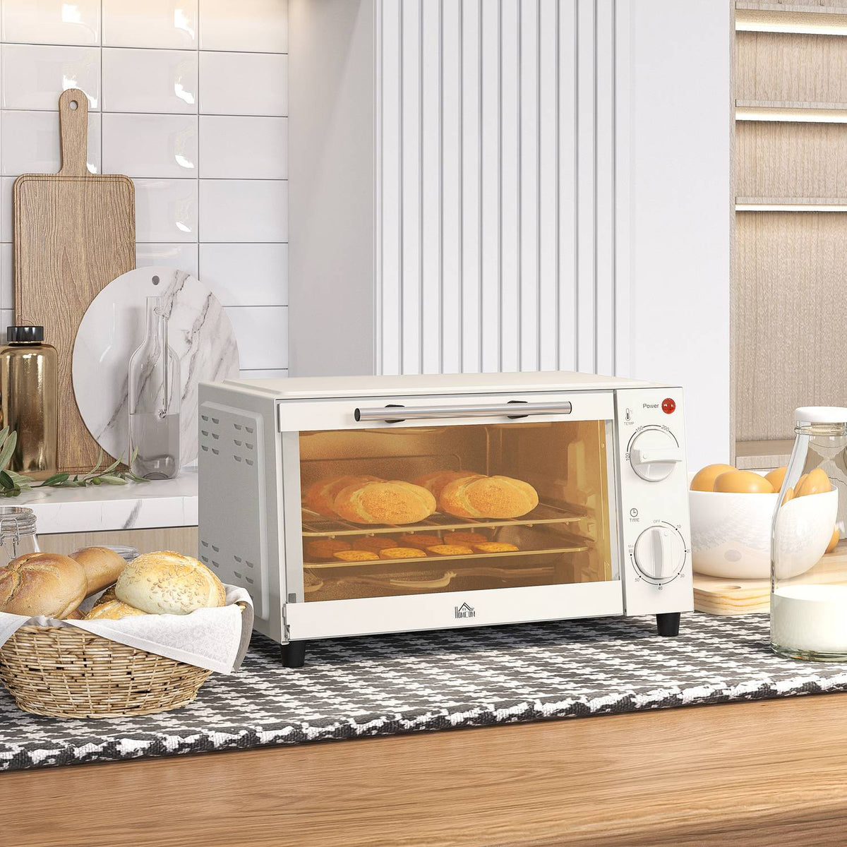 Miniovn 9L – 750W, timer, justerbar temp, kremhvit