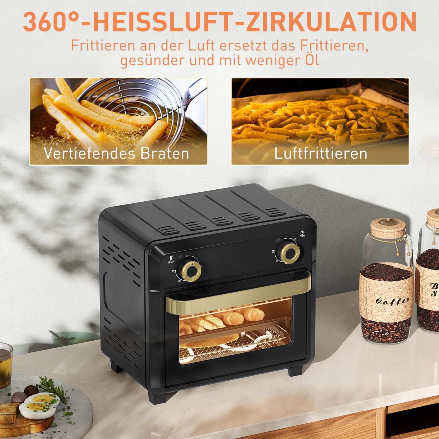 Miniugn med varmluft, airfryer, timer, 10L, svart