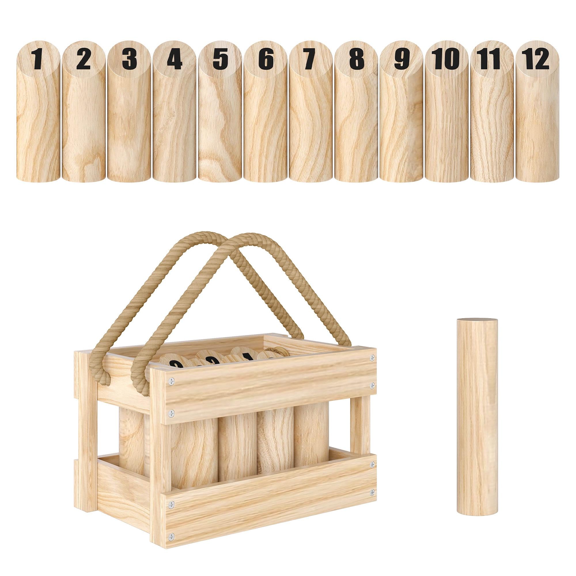 Mölkky-spelset i trä – 12 käglor, 1 kastklubba, låda