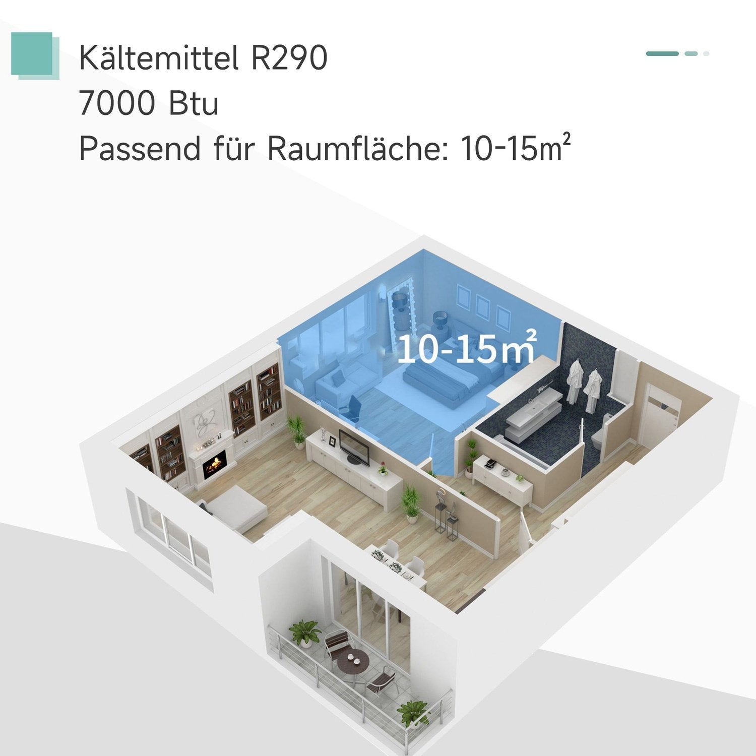 Mobil Luftkonditionering 2,1 Kw 3-I-1 Luftkonditionering Kylning Avfuktning Och Ventilation 12-18㎡ 24H Timer Med Fjärrkontroll 2 Hastighetsnivåer