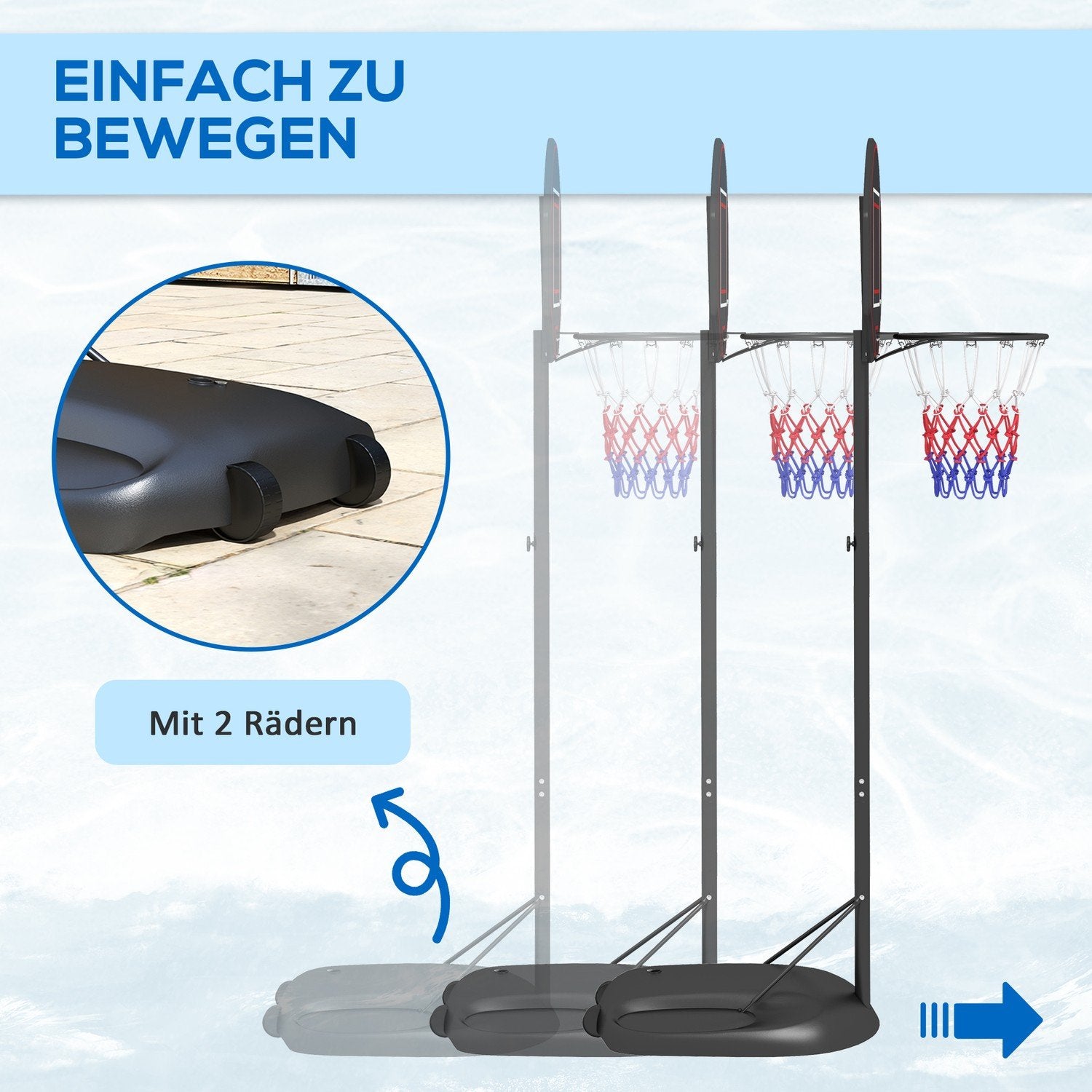 Basketbågsstativ 221-282Cm Höjdjusterbar Sprosssäker Bakvägg Hjul Basketsystem Vuxna Stål Svart