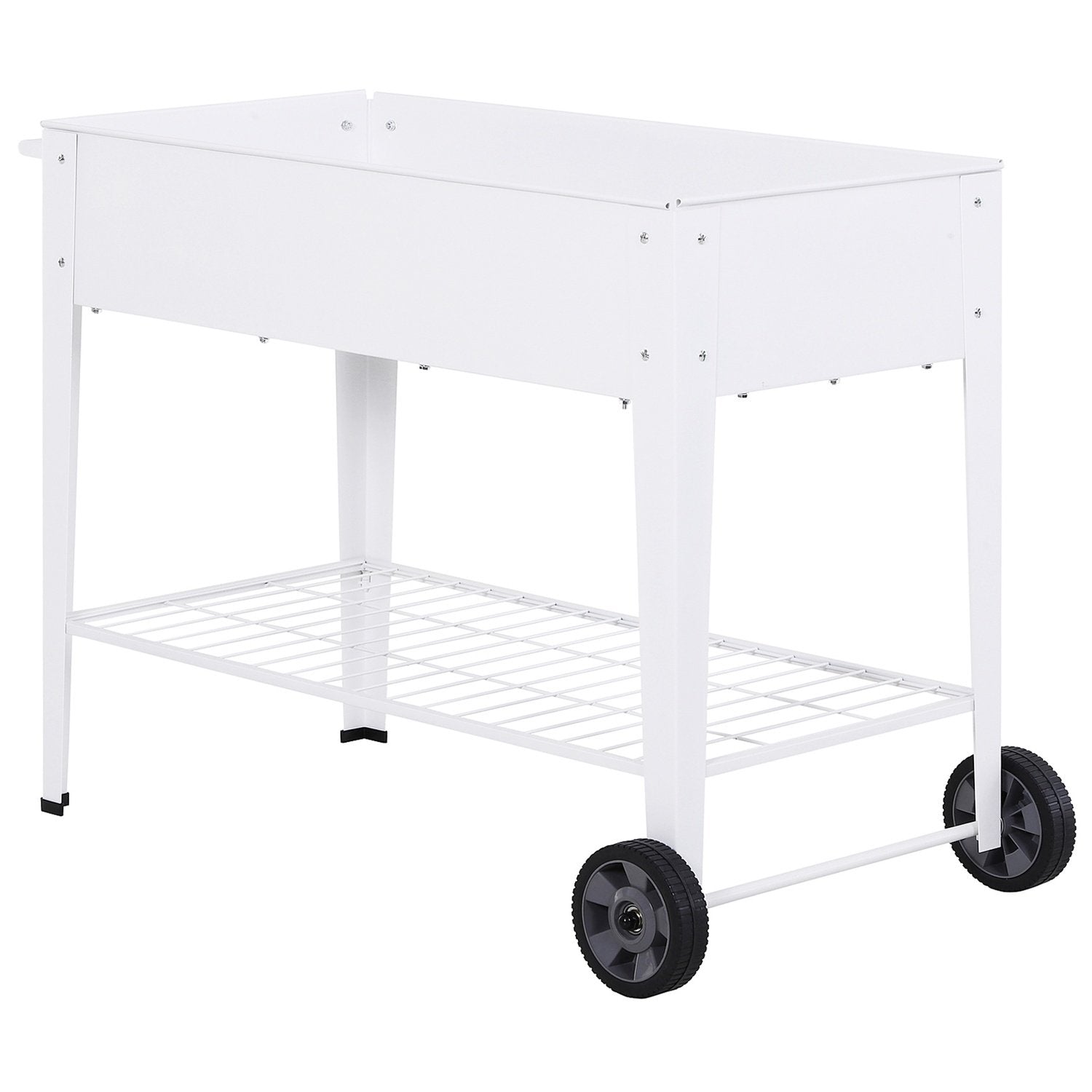 Høyseng Mobil plantevogn med oppbevaringsplass Planteseng med 2 hjul Metall Hvit 112 X 59 X 80 Cm