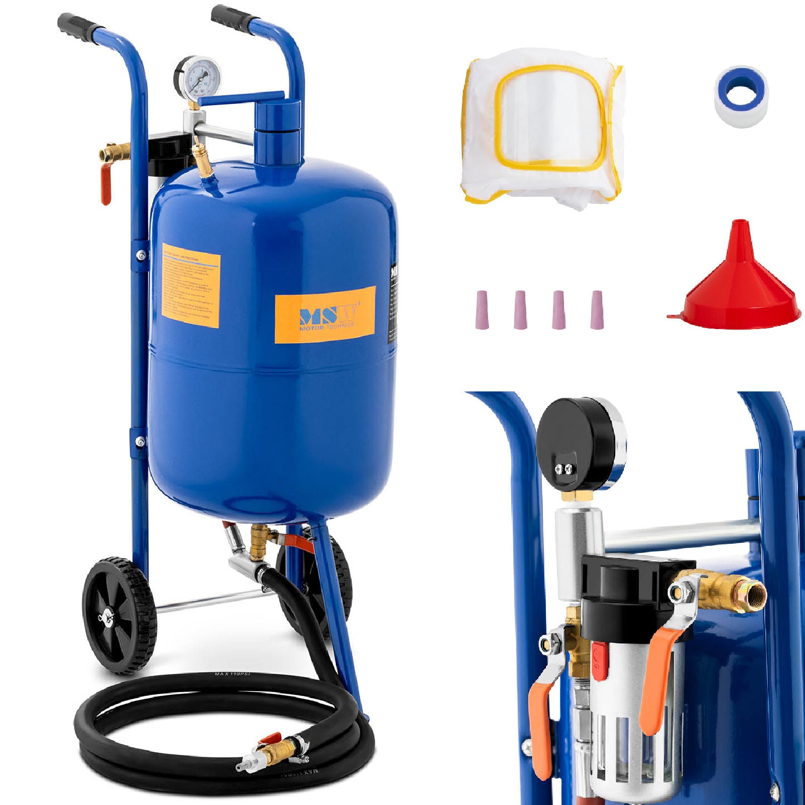 Mobil sifonsandblåsare med tryckreglering 60-125 psi 40 l