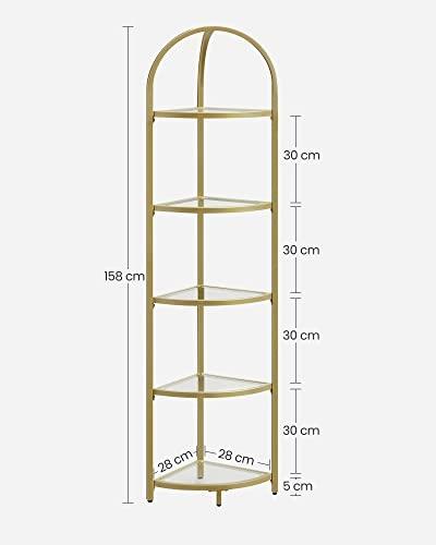 Moderne 5-lags hjørnehylle med glass og gyllen ramme