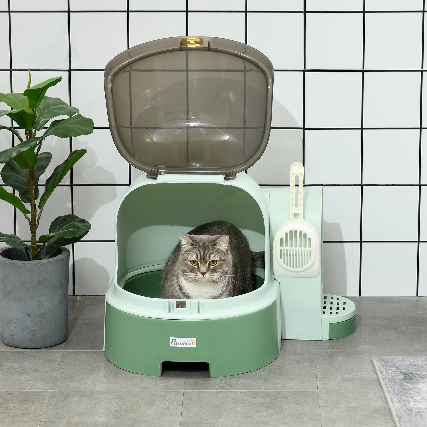 Cat House søppelbrett 2 uttrekkbare gulvbakker Hettespade for store katter Grønn 52X60X42Cm