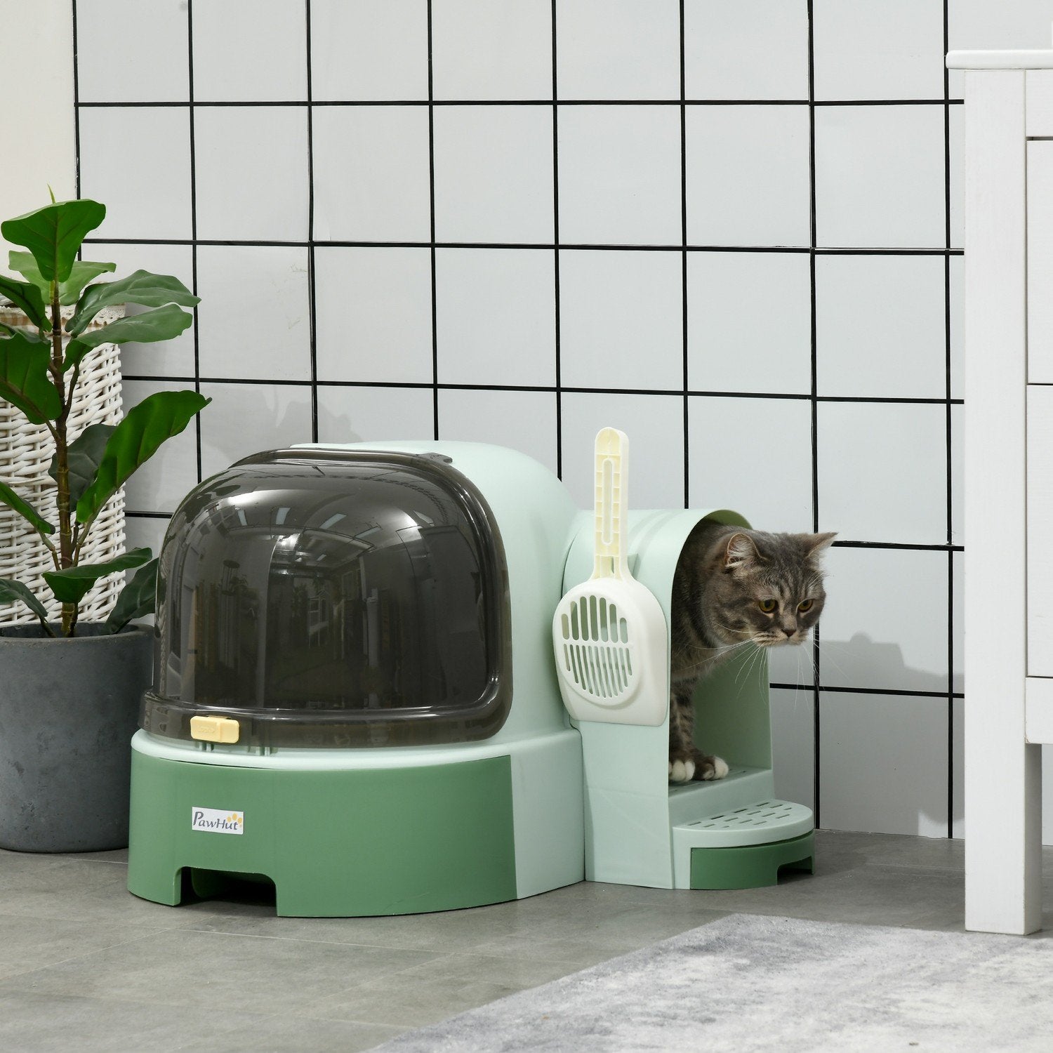 Cat House søppelbrett 2 uttrekkbare gulvbakker Hettespade for store katter Grønn 52X60X42Cm