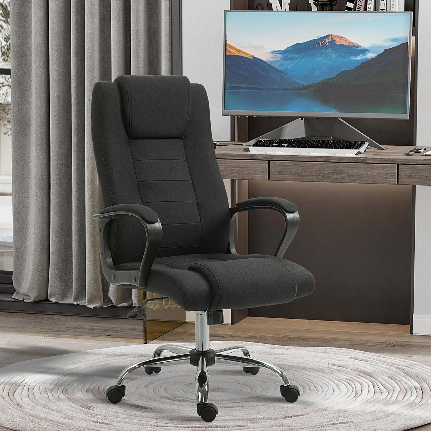 Kontorstol Datastol med vippefunksjon Nakkestøtte Ergonomisk dreibar Høydejusterbar Lin Touch Black 62 X 62 X 110-119 Cm