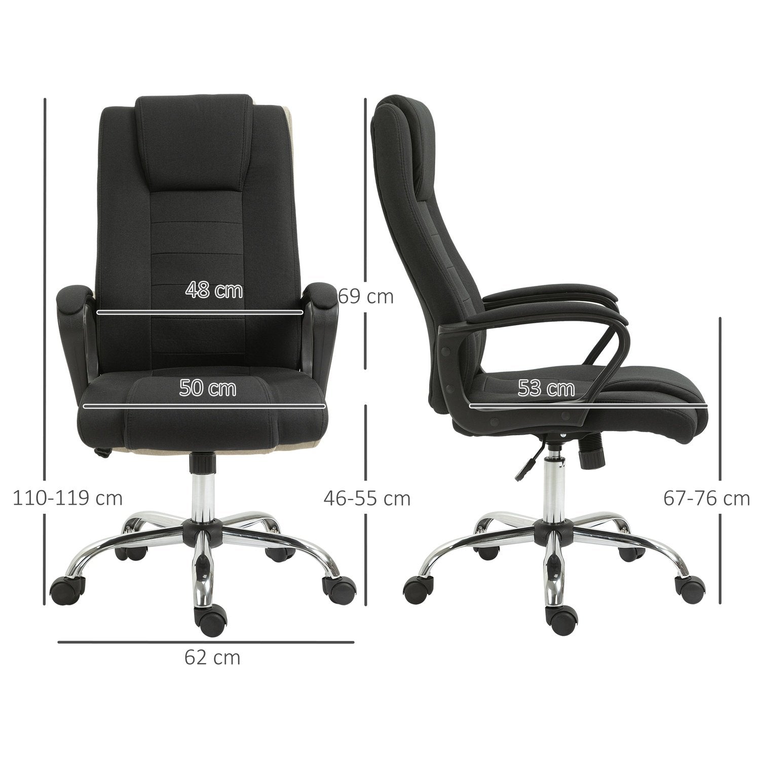 Kontorstol Datastol med vippefunksjon Nakkestøtte Ergonomisk dreibar Høydejusterbar Lin Touch Black 62 X 62 X 110-119 Cm