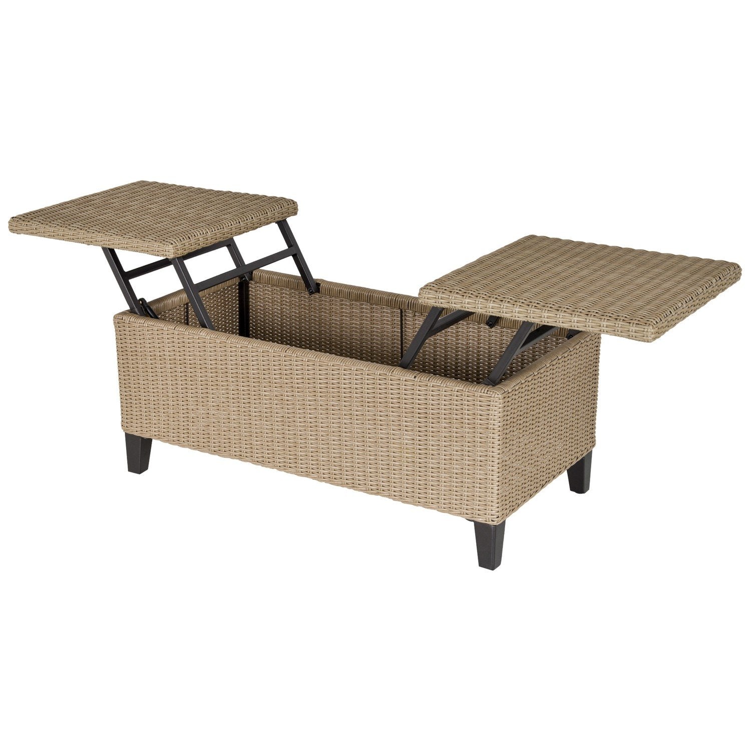 Polyrattan Trädgårdsbord Utdragbart Soffbord Stål Khaki 103X50X45,5Cm