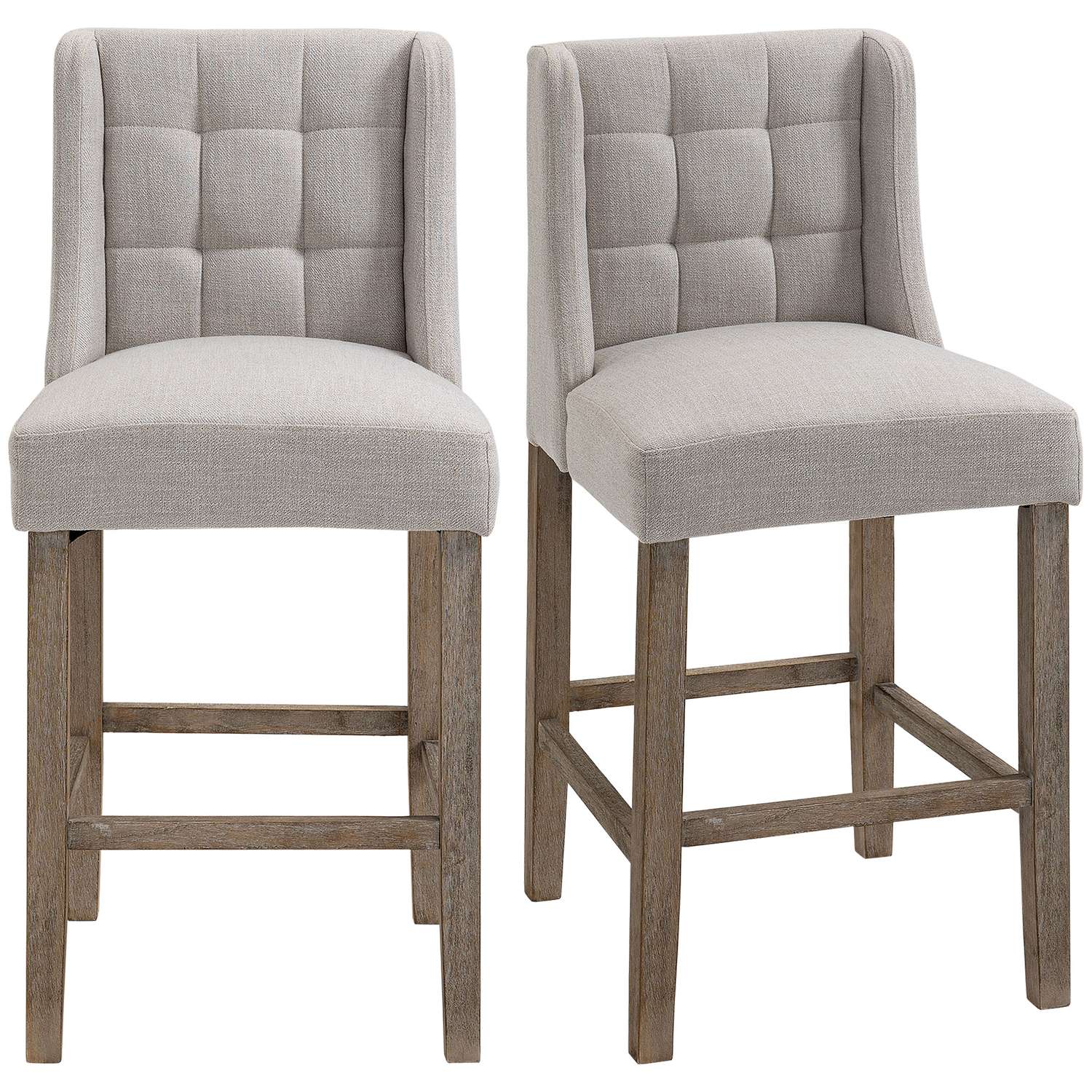 Modern beige barstolar set, låg rygg, linne, 2 st