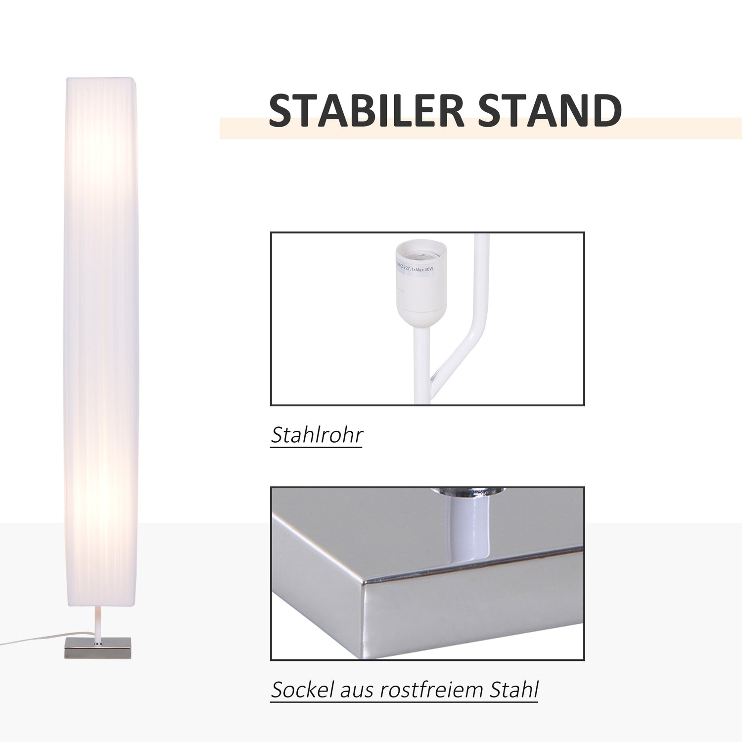 Modern golvlampa, vitt rostfritt stål, E27 sockel