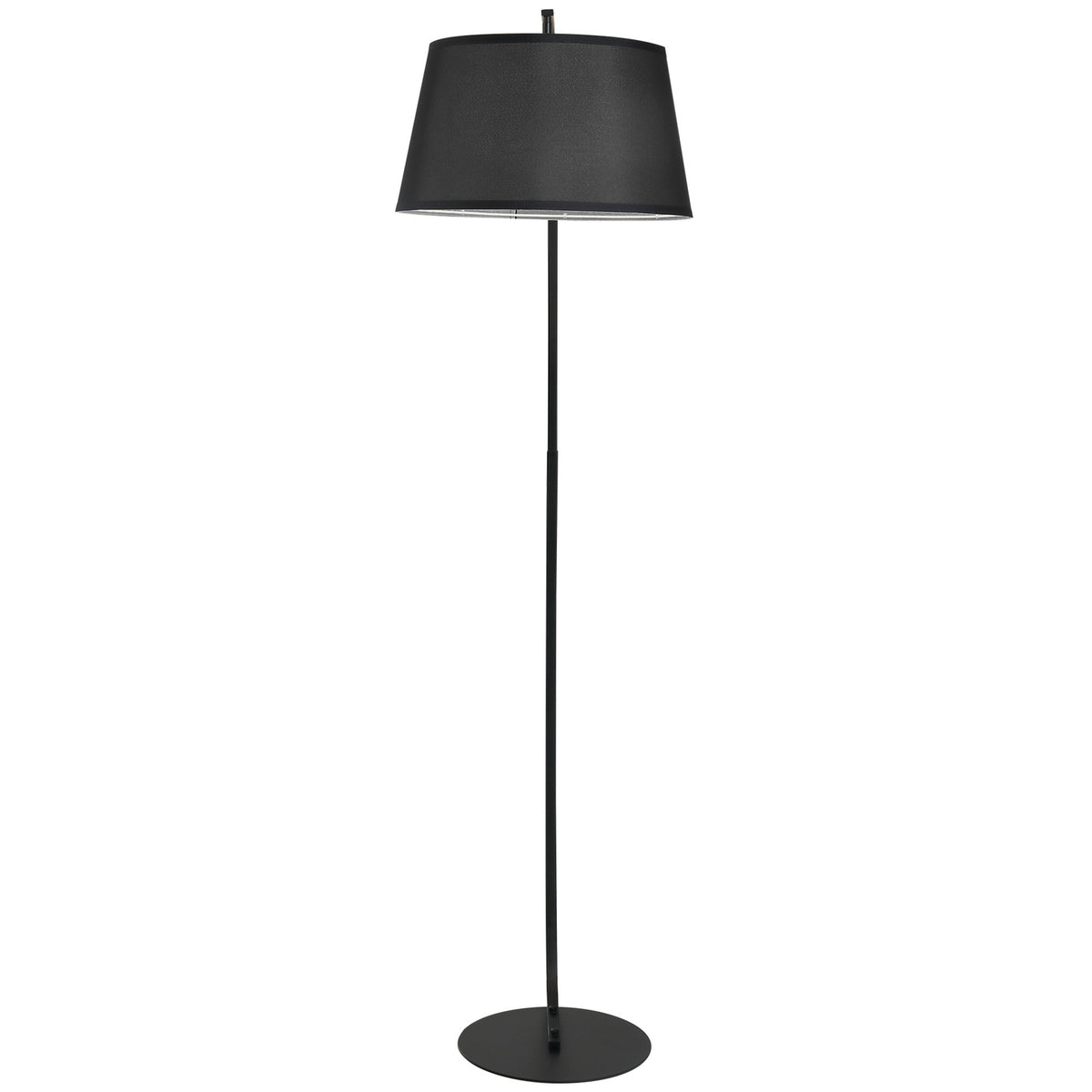 Modern metallbåggolvlampa med svart linneskärm