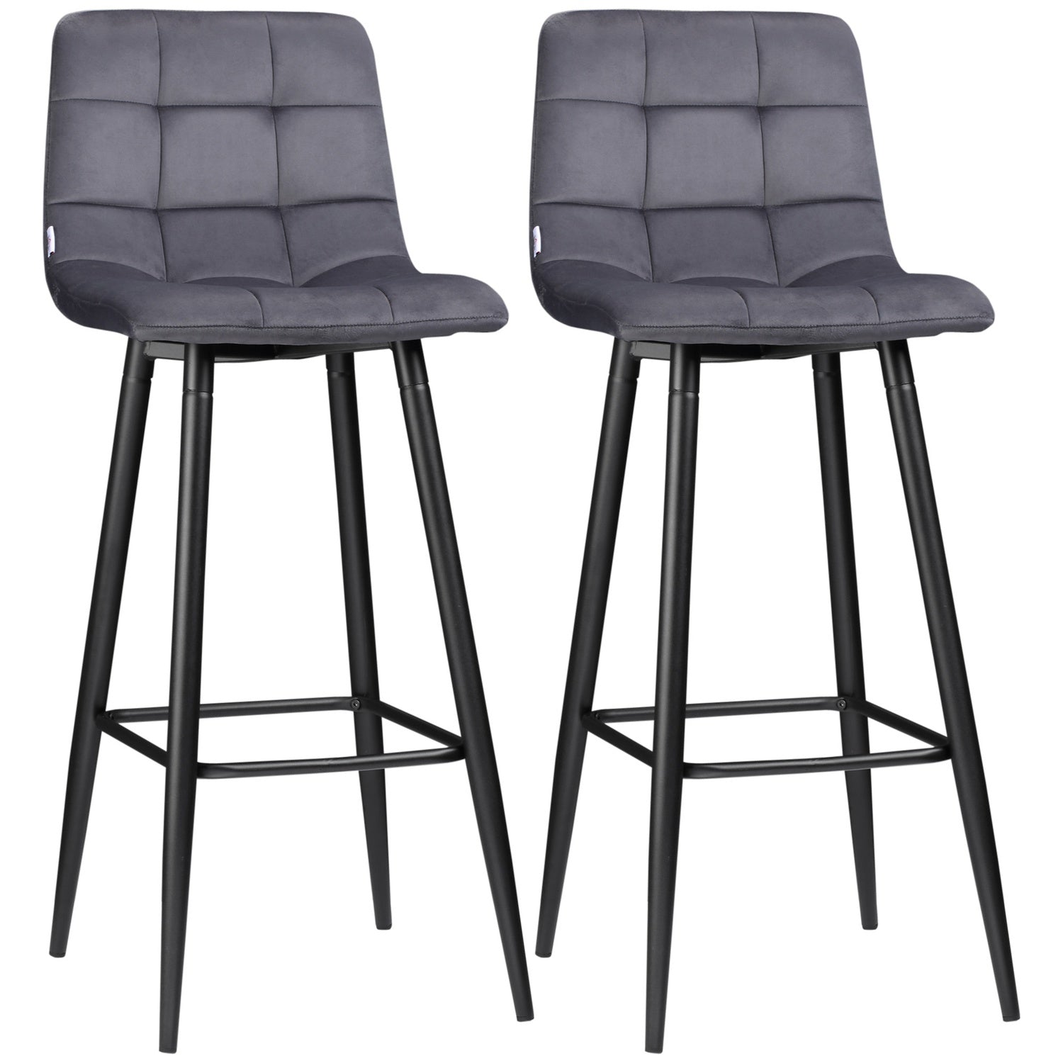 Modern stålbarstolsset, sammet, halkfri, 2-pack, grå