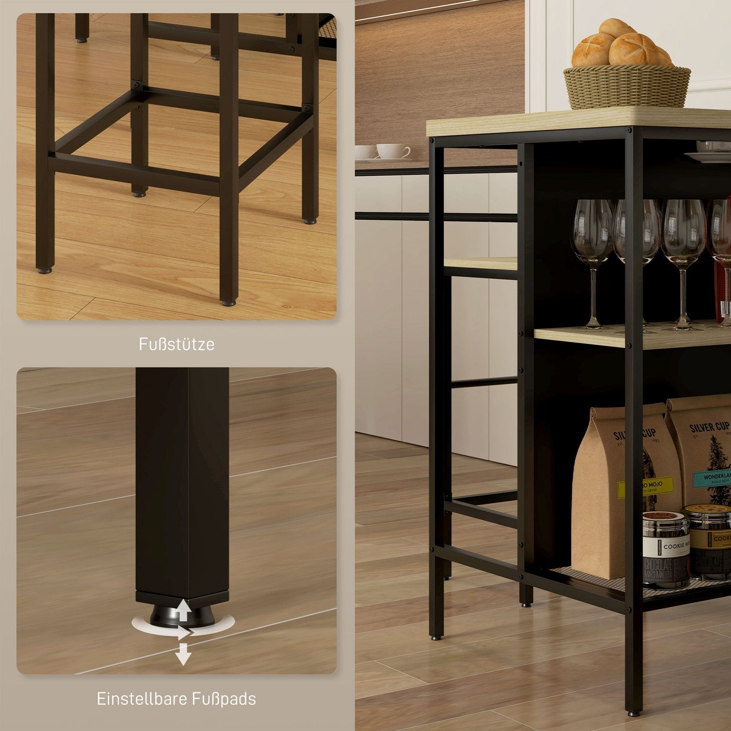 Modernt 3-delat barbordsset med ek och stål