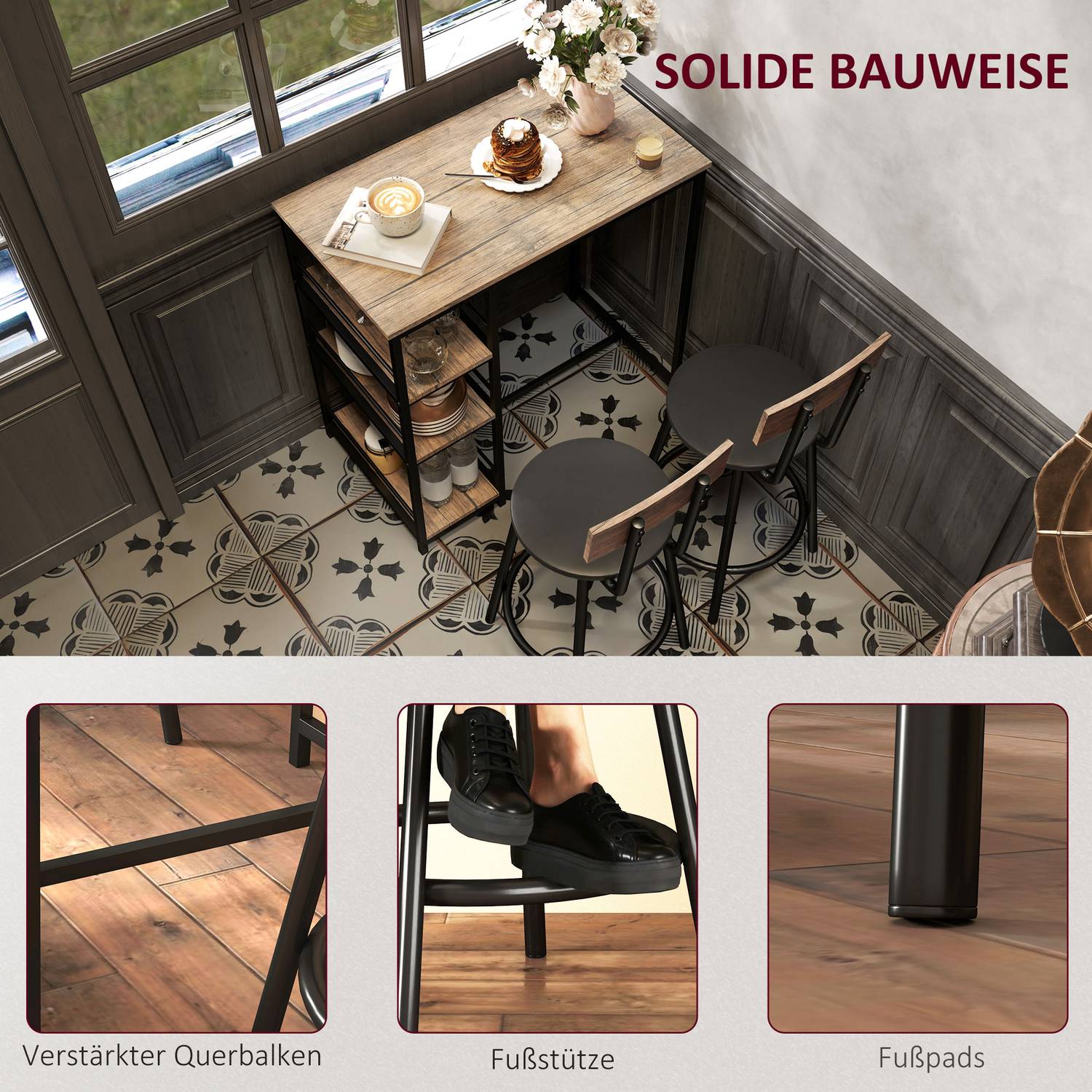 Modernt Barbordsset, 3 delar med förvaringshyllor