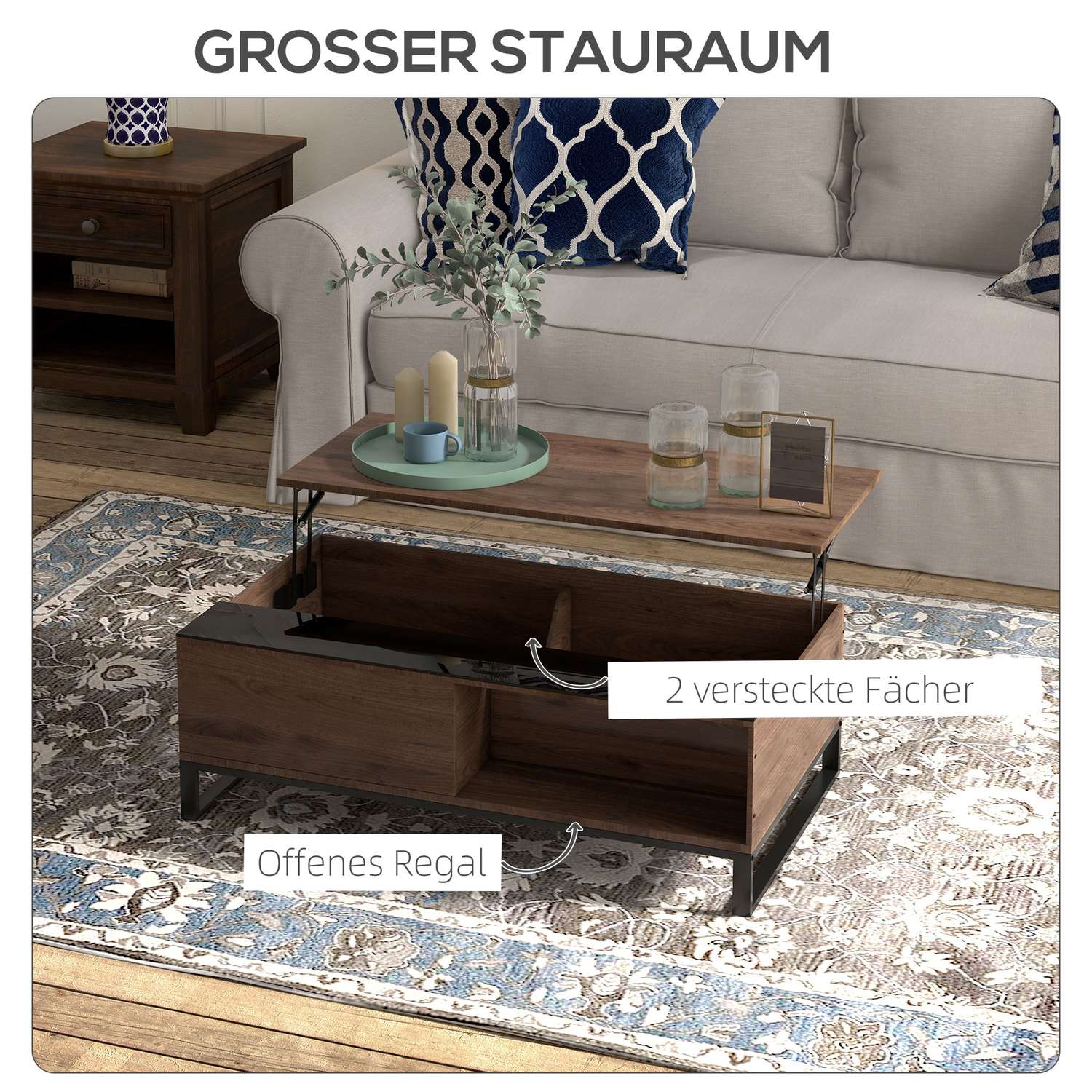 Modernt soffbord i svart stål med förvaring, 102x58x35,5 Cm