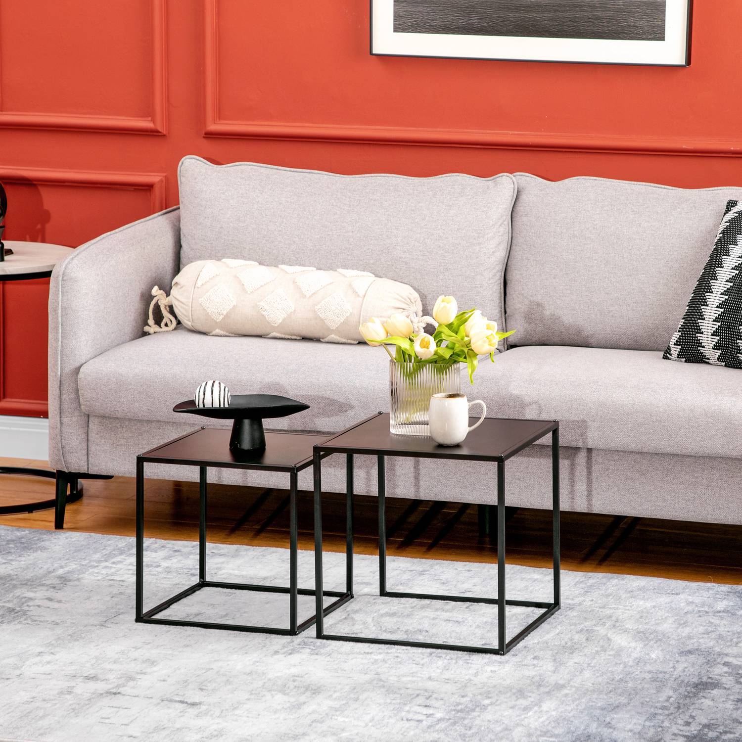 Modernt soffbord set om 2 – Svart stålstomme, 120x59x45Cm