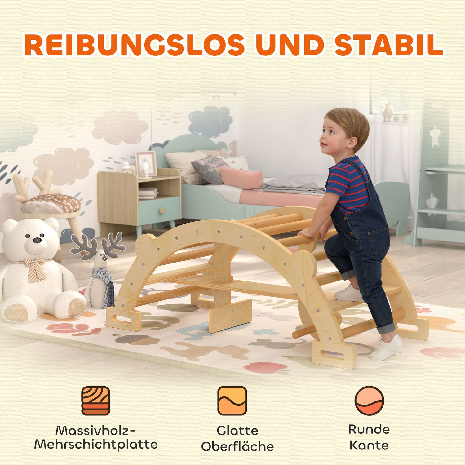 Montessori inomhusklätterbåge, 2-i-1 trägunga, 110x52x45 cm