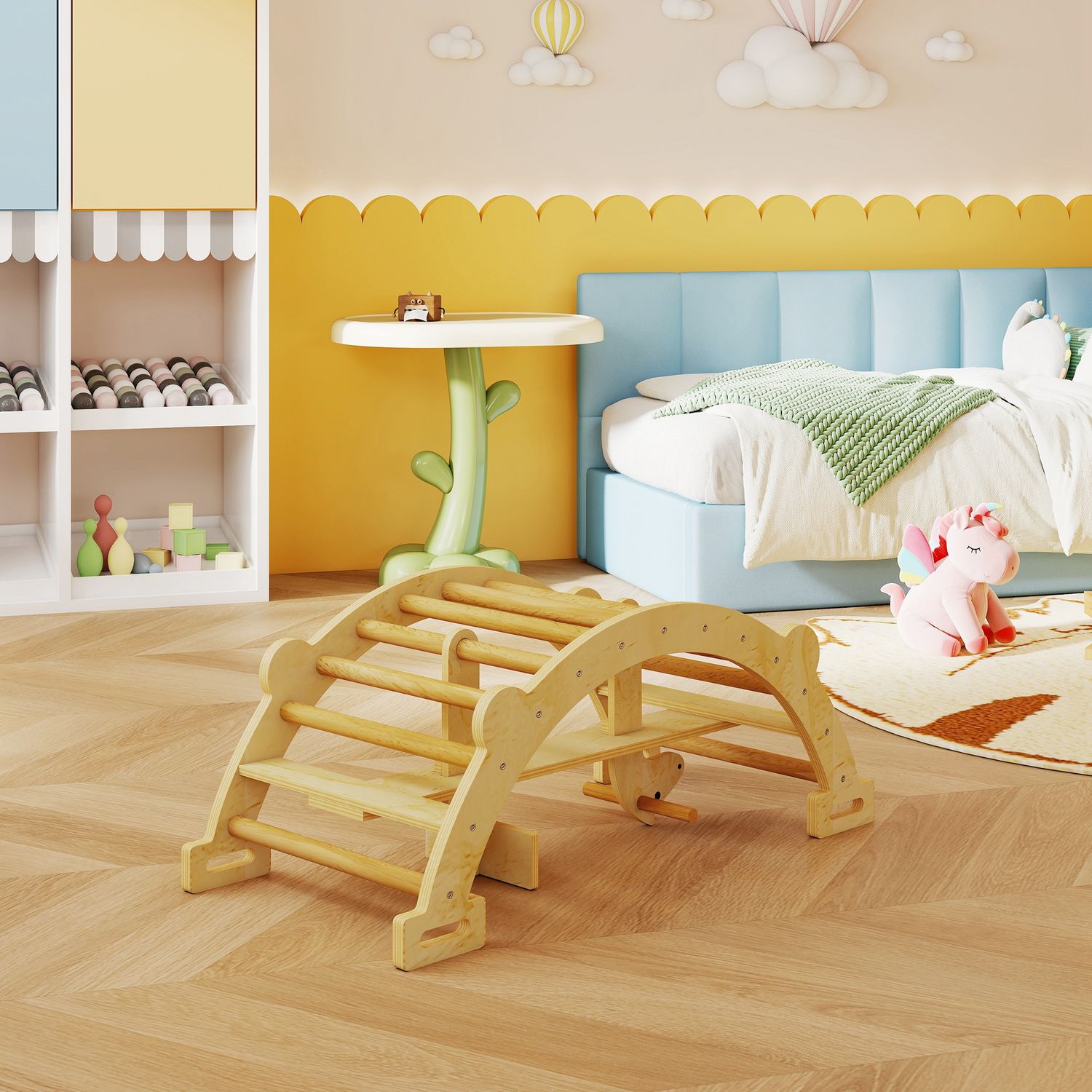 Montessori inomhusklätterbåge, 2-i-1 trägunga, 110x52x45 cm