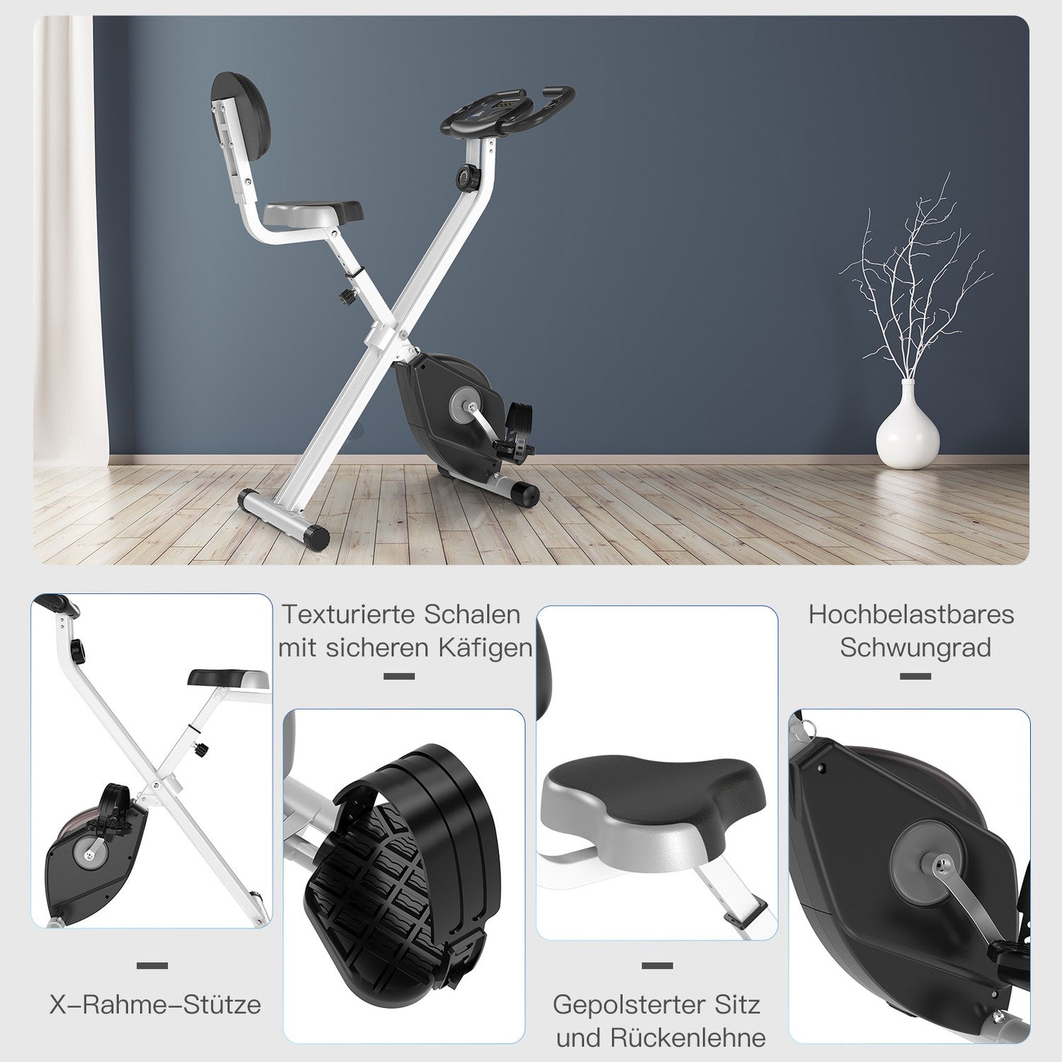 Motionscykel, 8-nivås magnetiskt motstånd, justerbar höjd