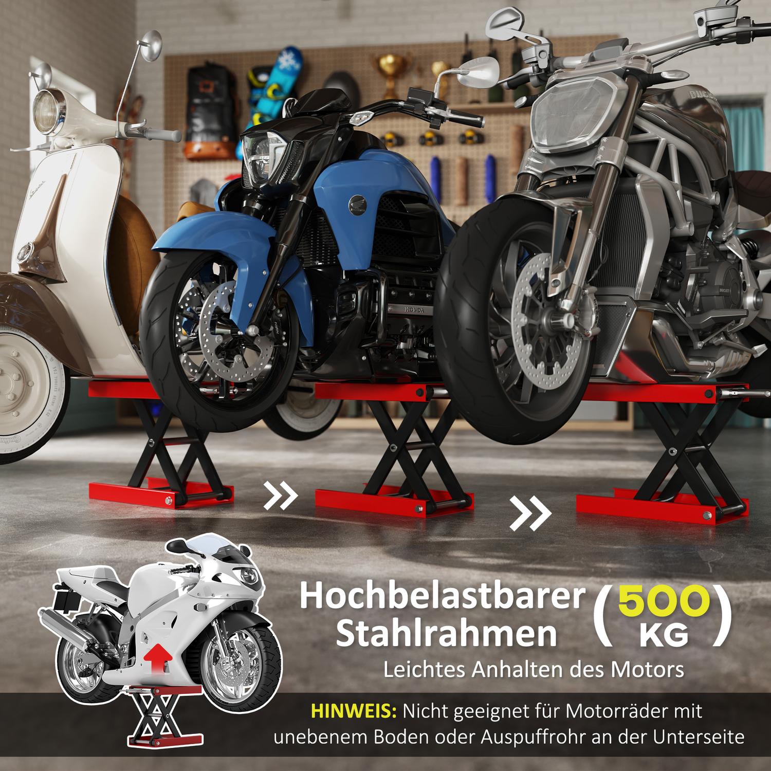 Motorcykellyftställ, 500 kg kapacitet, stål, hopfällbart