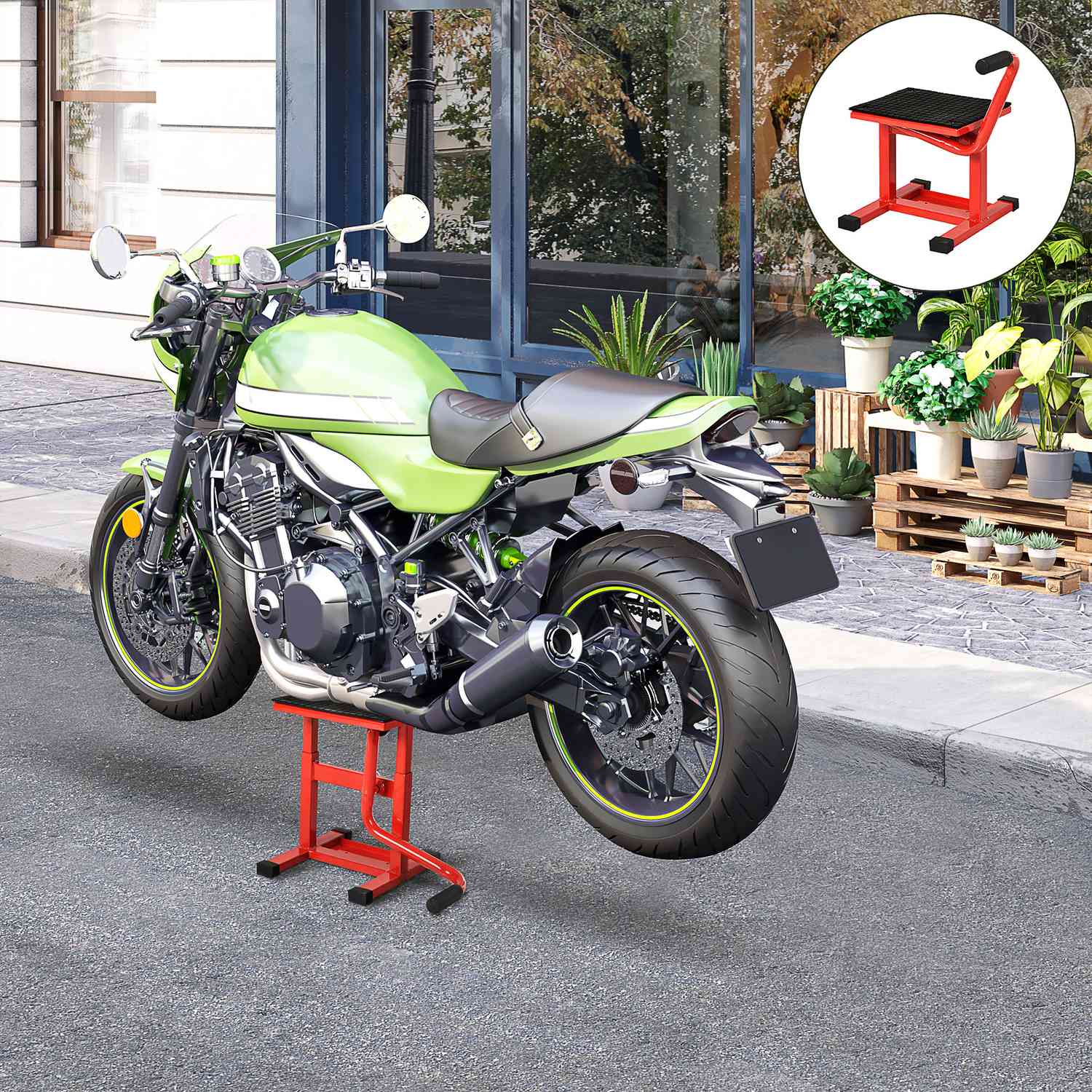 Motorcykellyftställ, stål, justerbart 39-46 cm, 150 kg Kapacitet