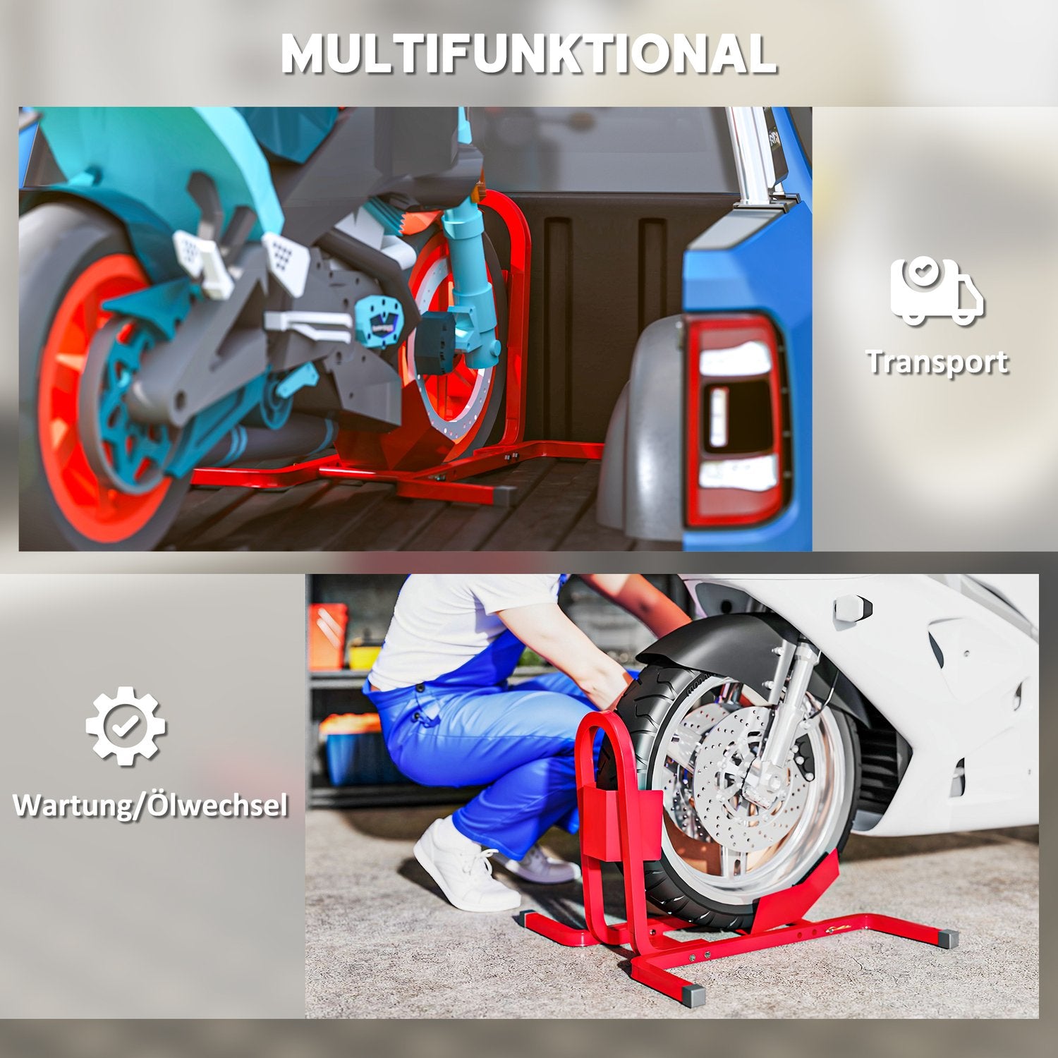 Motorcykelställ för 17-21 tums hjul, metall, röd