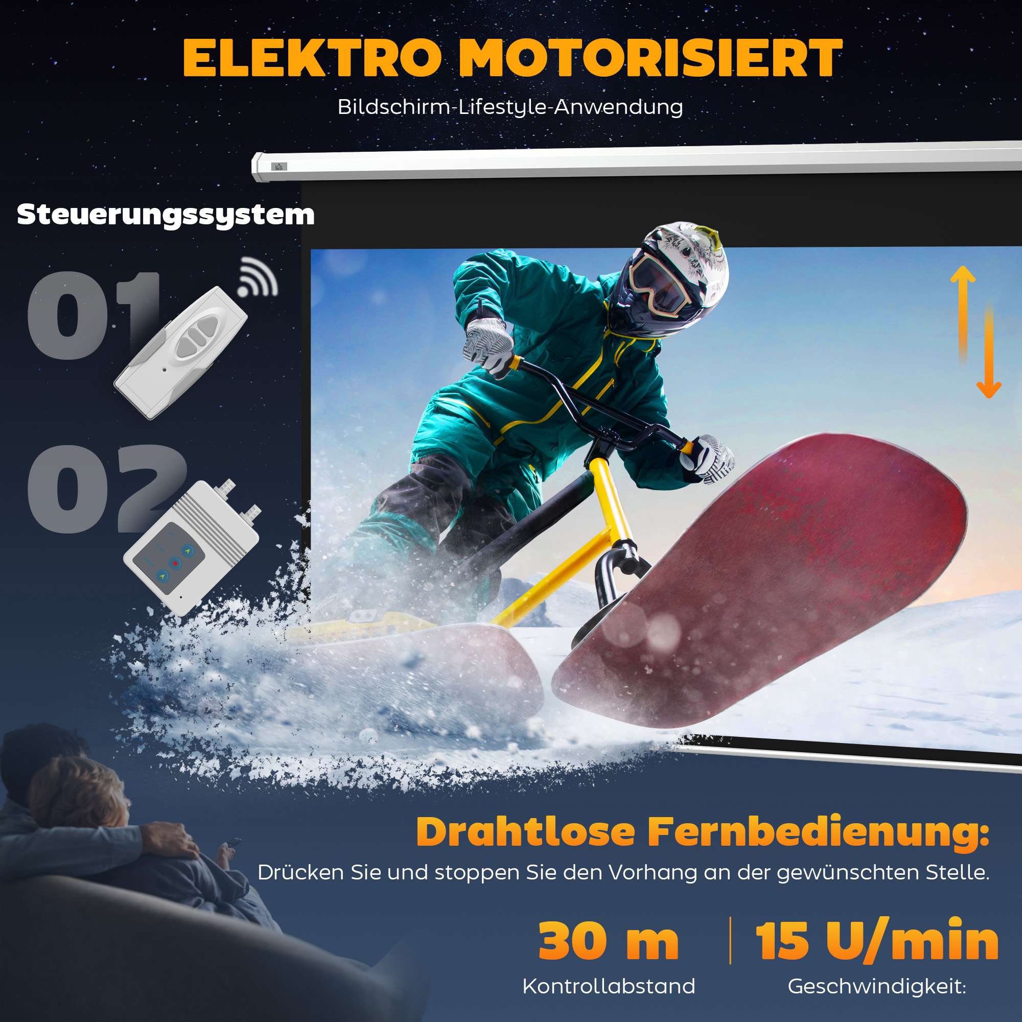 Motoriserad projektorduk 100 tum 16:9 med fjärrkontroll