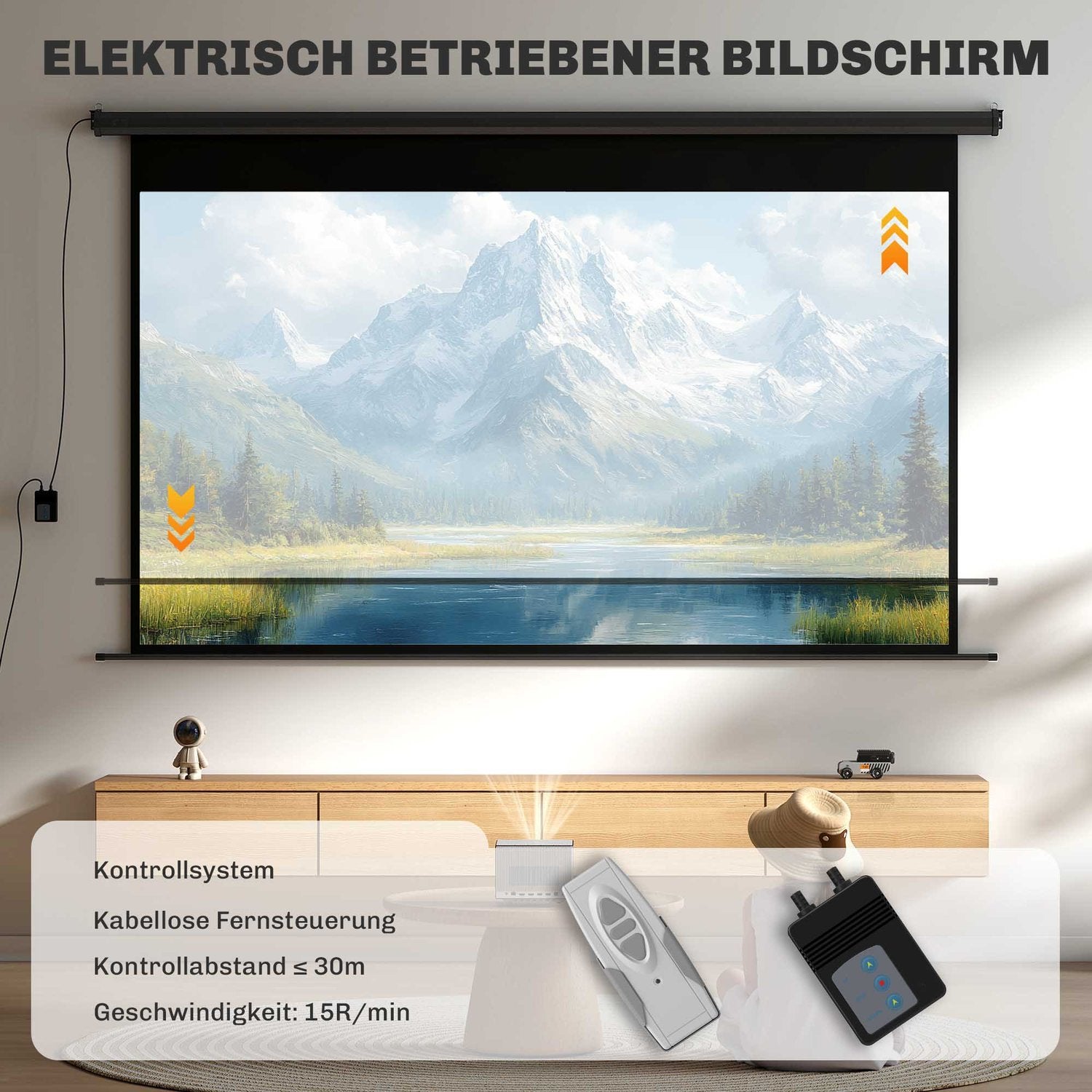 Motoriserad projektorduk, 16:9, Fjärrkontroll, 266x149 cm, Svart