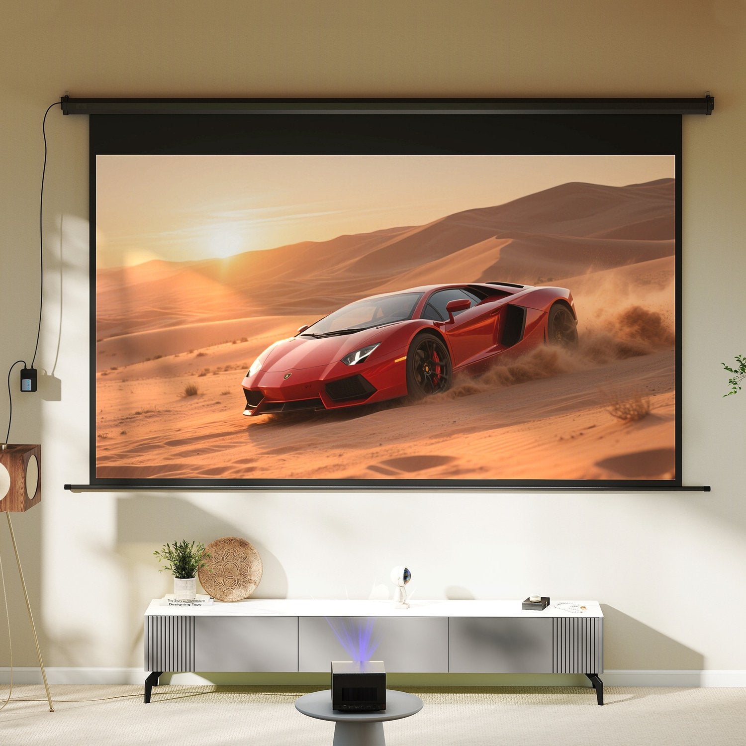 Motoriserad projektorduk, 16:9, Fjärrkontroll, 266x149 cm, Svart