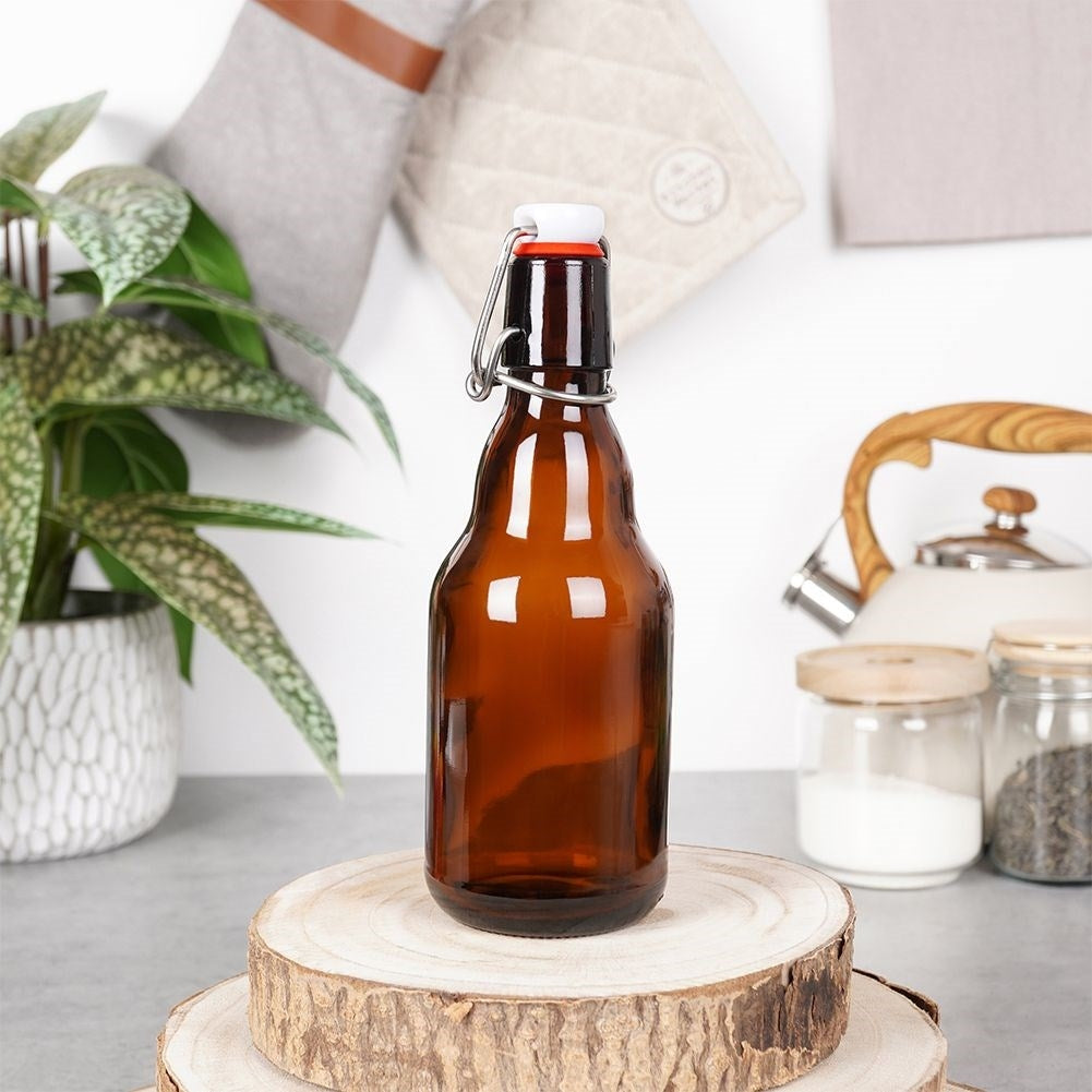 Mörk Glasflaska 340 ml med Patentkork för Hemgjorda Drycker