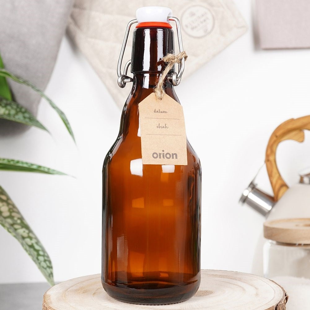 Mörk Glasflaska 340 ml med Patentkork för Hemgjorda Drycker