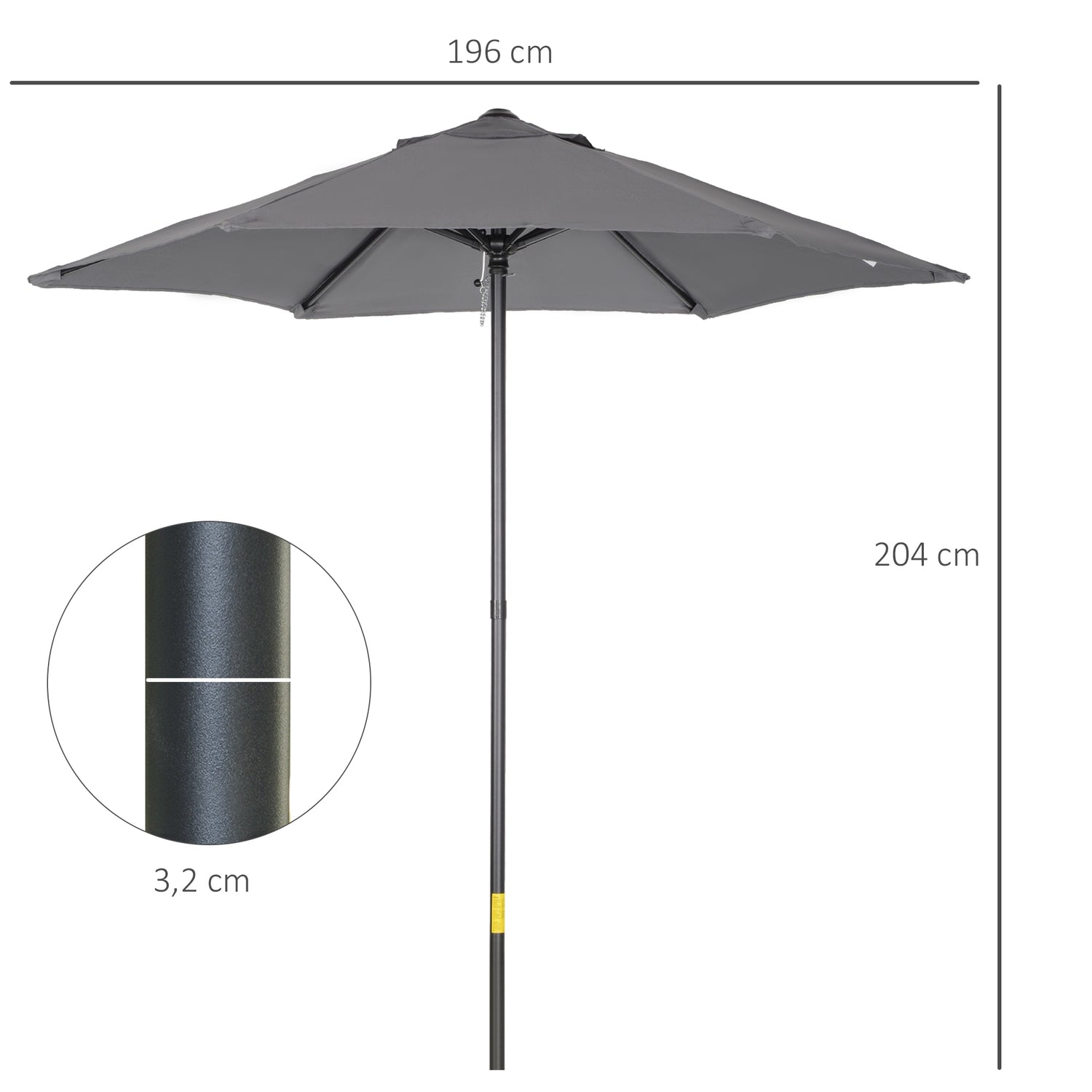 Mörkgrå Hexagonal 196 cm vindtät vevparasoll