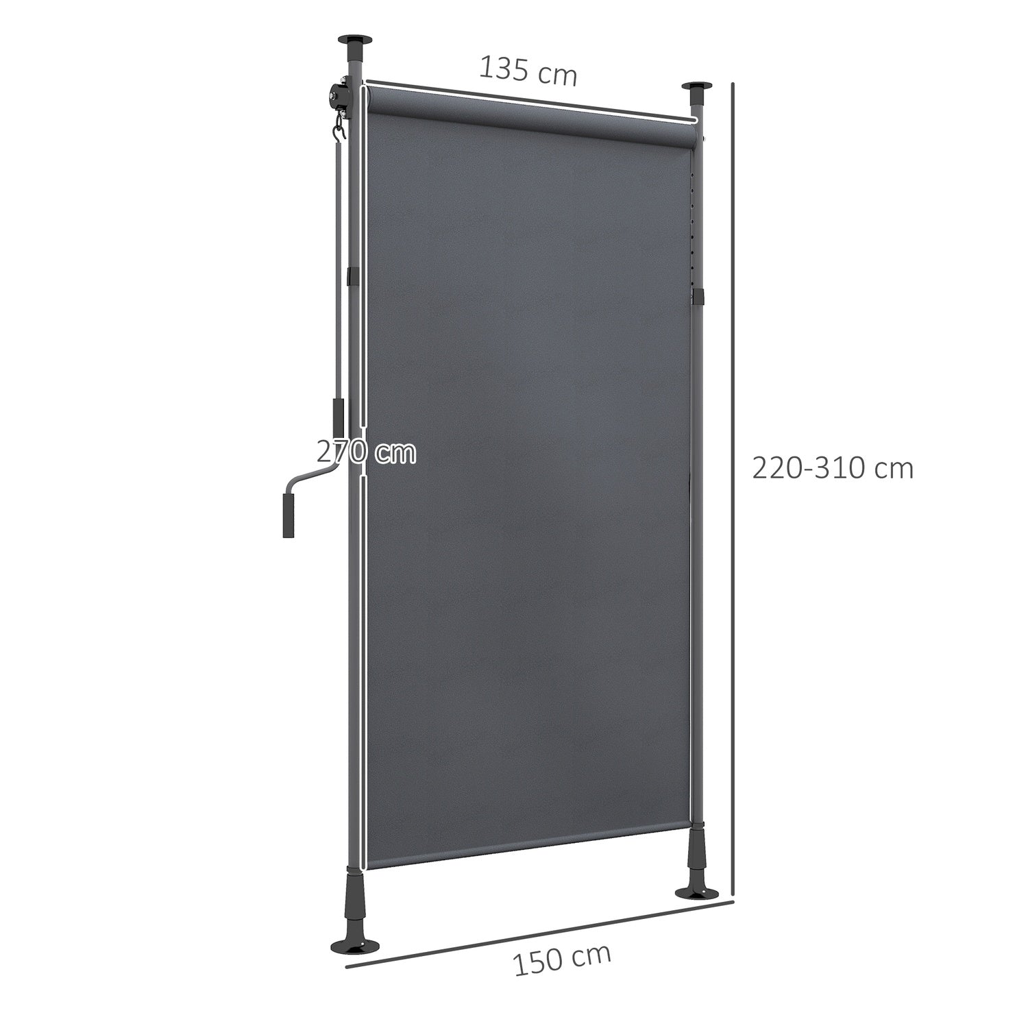Mörkgrå Väderbeständig Balkongmarkis – 150x220-310cm