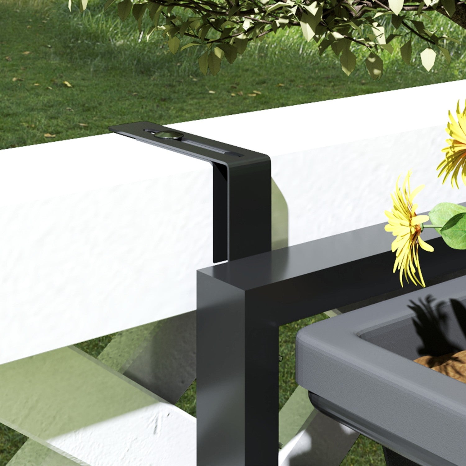 Mörkgrå kvadratiska blomkrukor i plast, 56x42 cm, set om 3