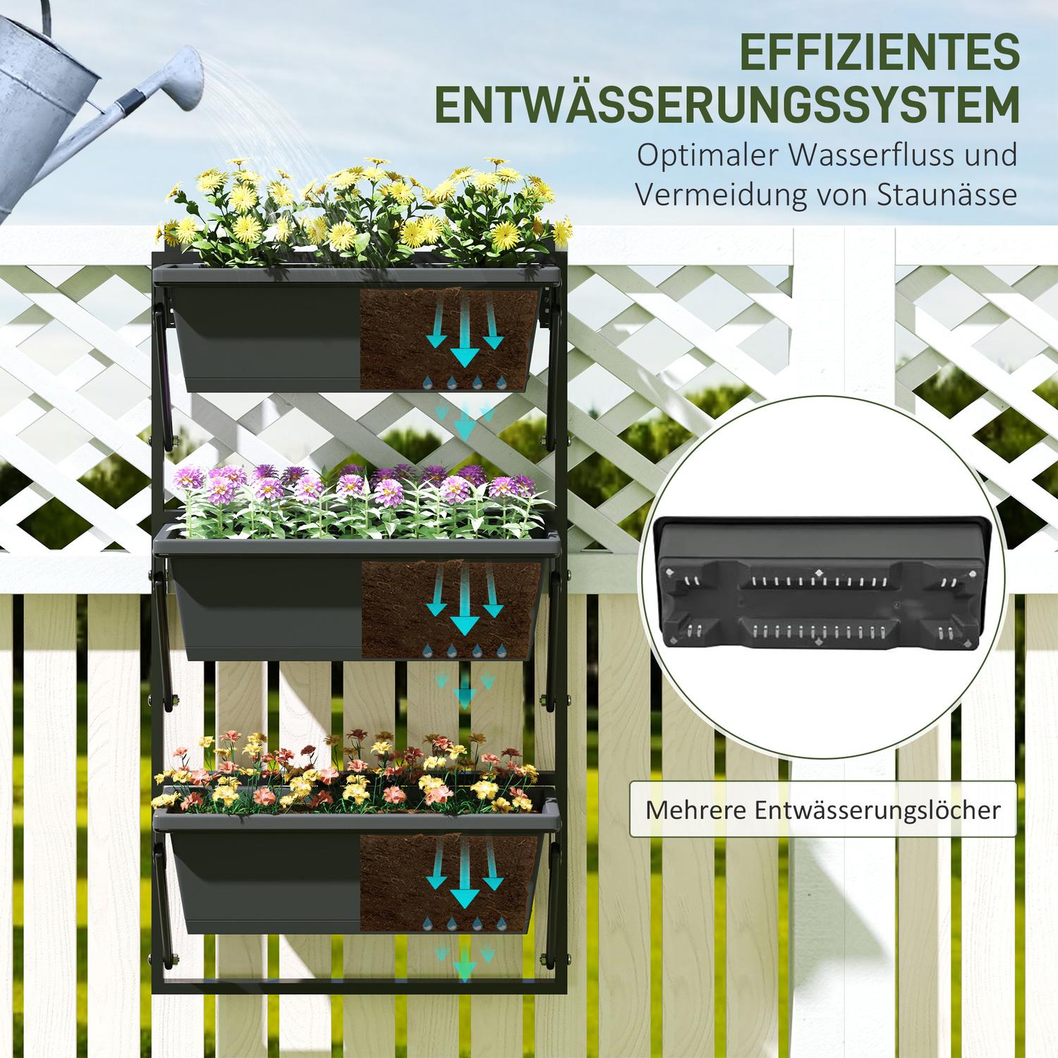 Mörkgrå kvadratiska blomkrukor i plast, 56x42 cm, set om 3