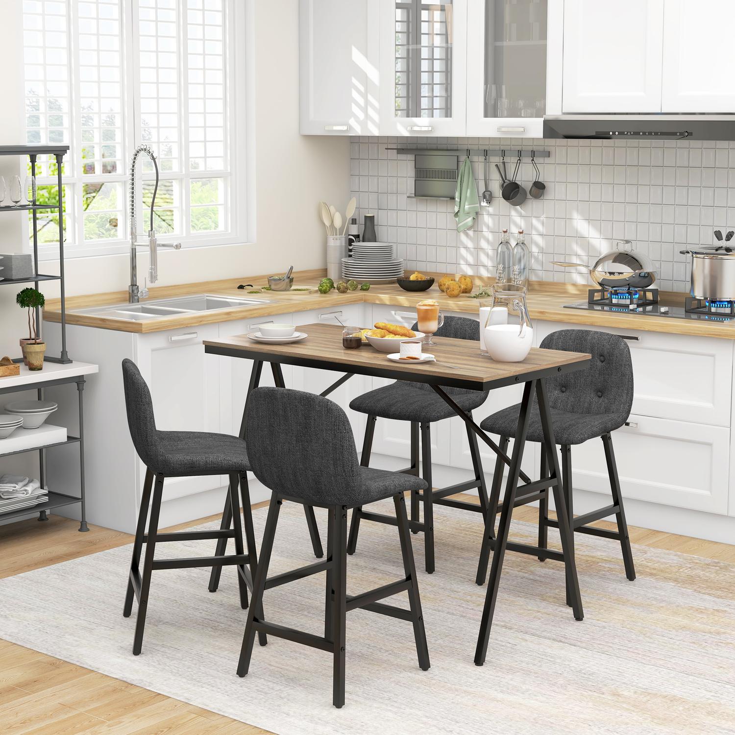 Mörkgrå stångbordsset i stål, 5-delad matgrupp